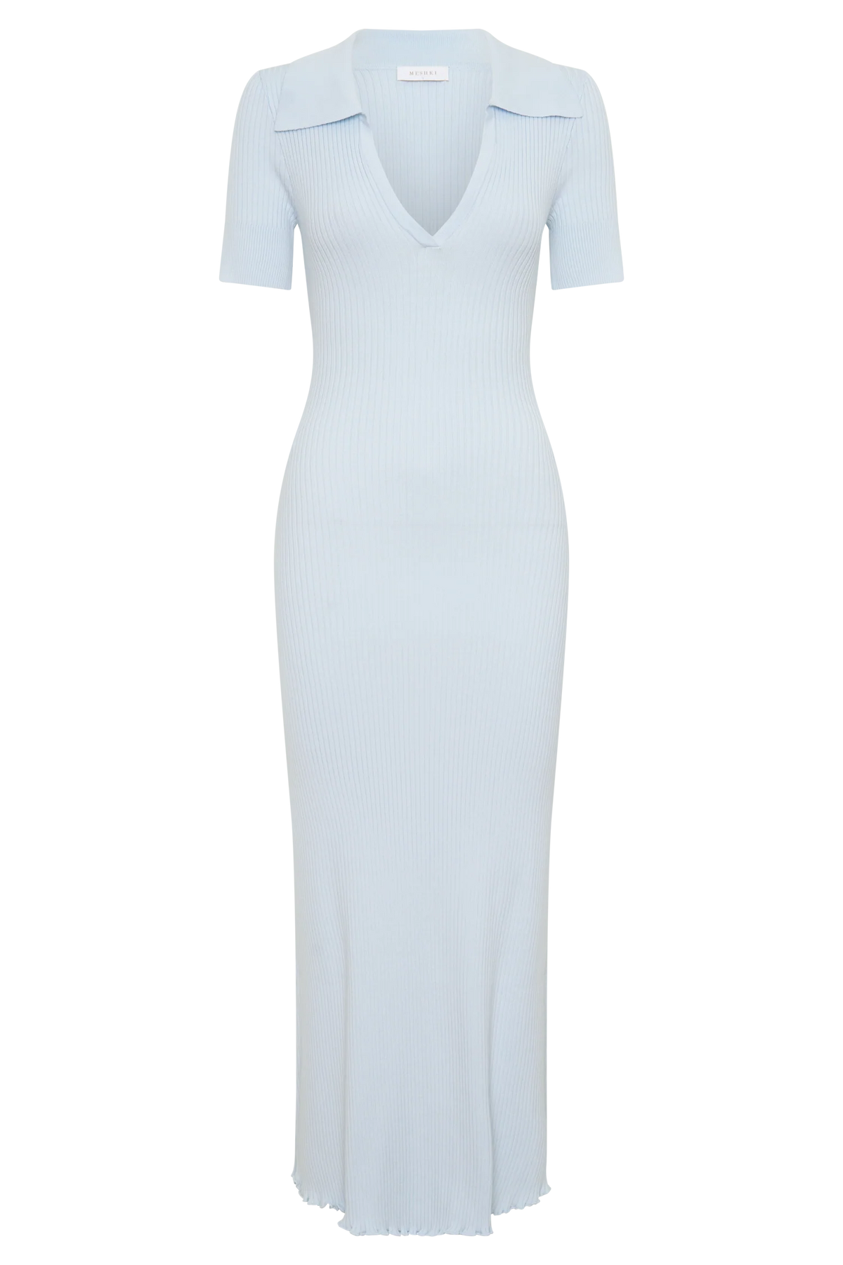 Nichelle Short Sleeve Collared Knit Midi Dress Light Blue