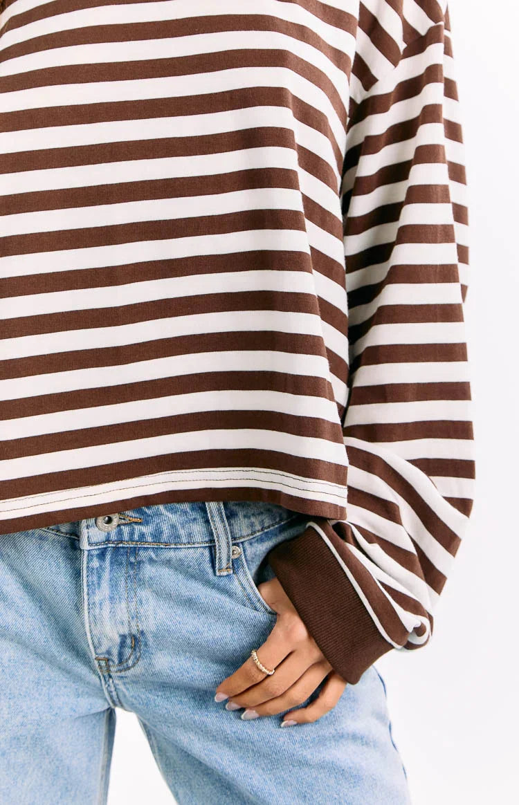 So Breezy Chocolate Stripe Long Sleeve Top