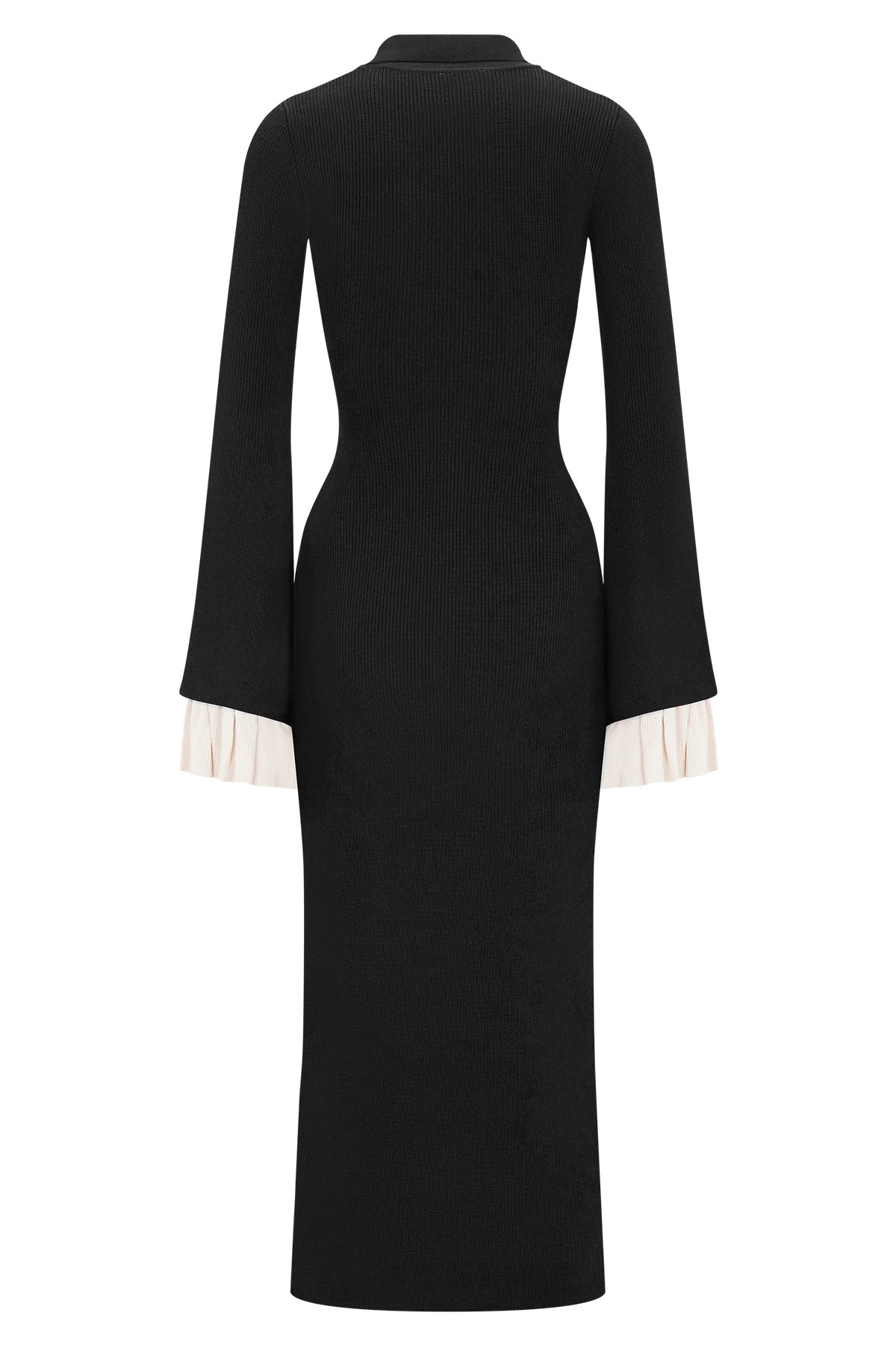Amirose Ruffle Knit Midi Dress Black
