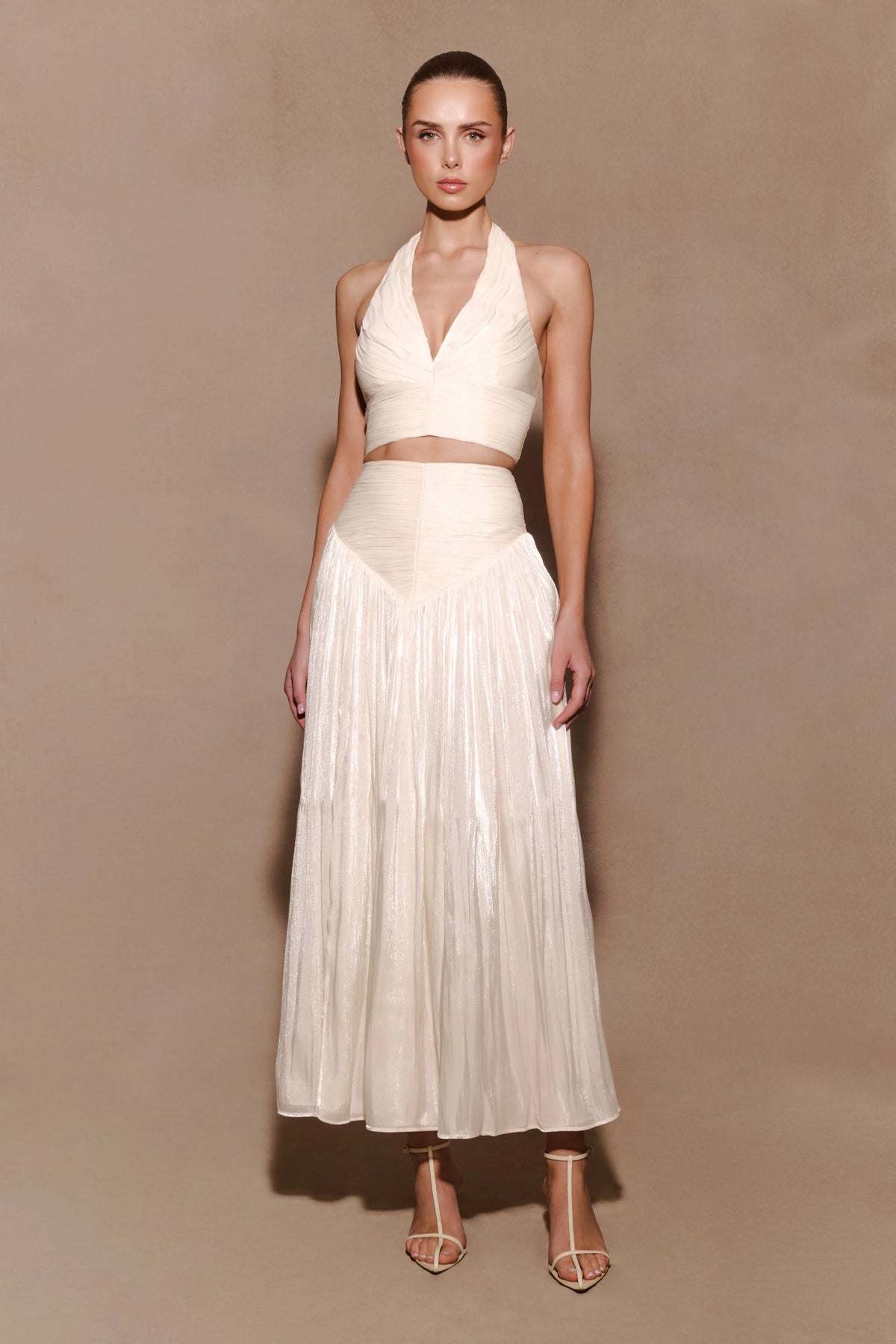 Makena Gathered Midi Skirt Opal White