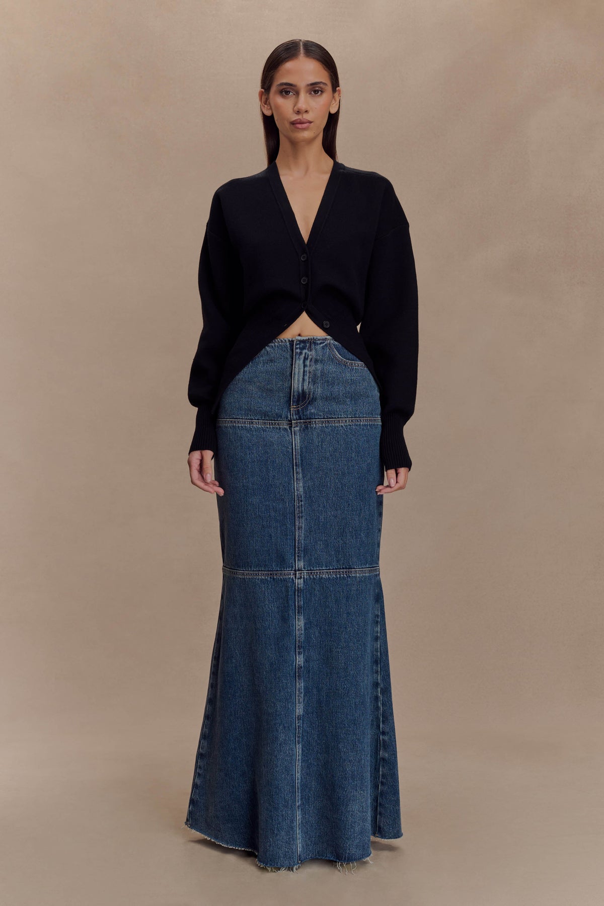 Loretta Denim Maxi Skirt Washed Dark Blue