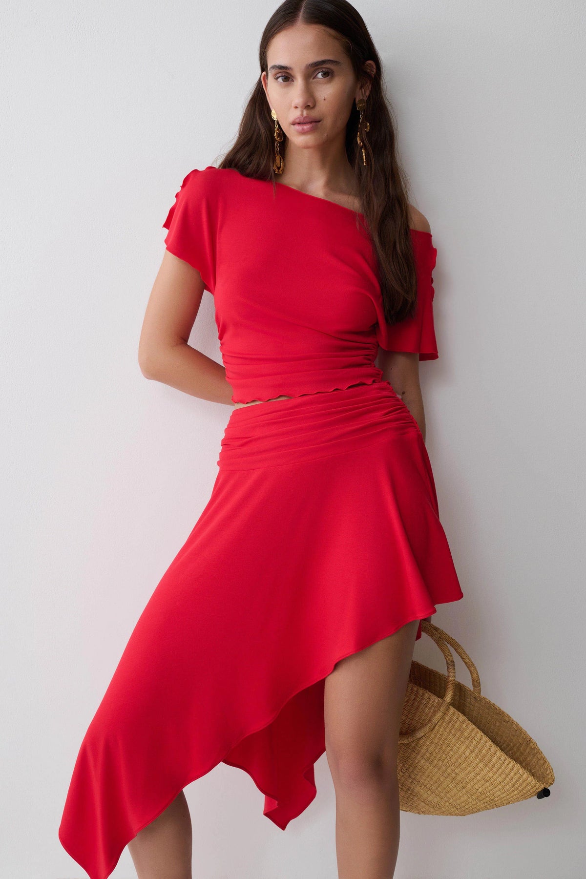 Talise Modal Hankie Midi Skirt Red