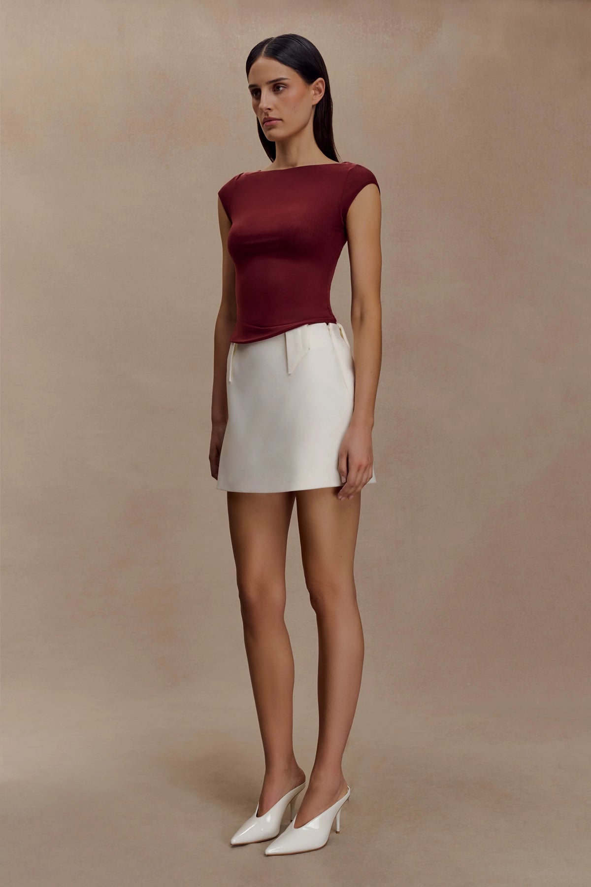 Romana Short Sleeve Mesh Top Burgundy