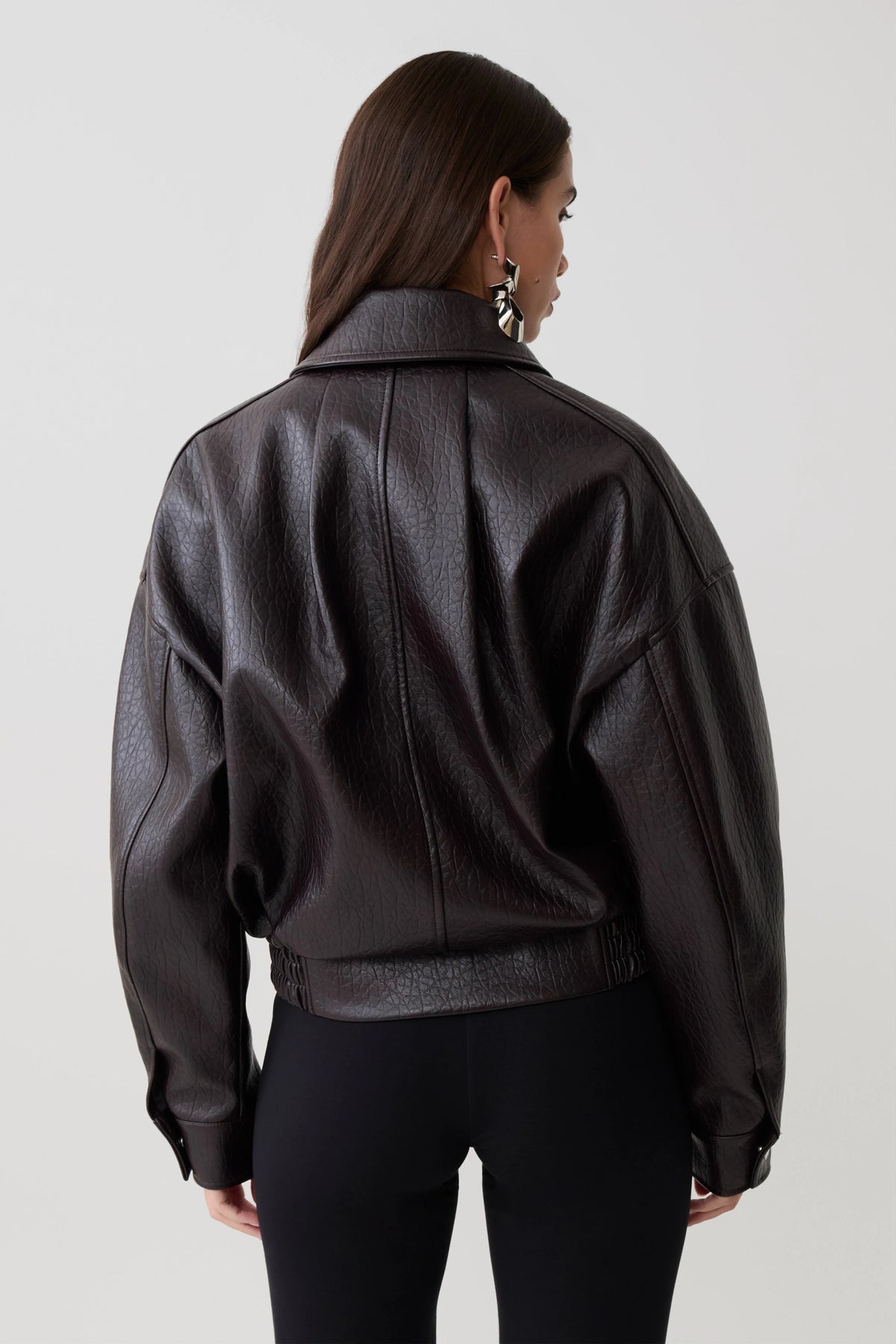 Paige Faux Leather Cropped Jacket Cherry Brown