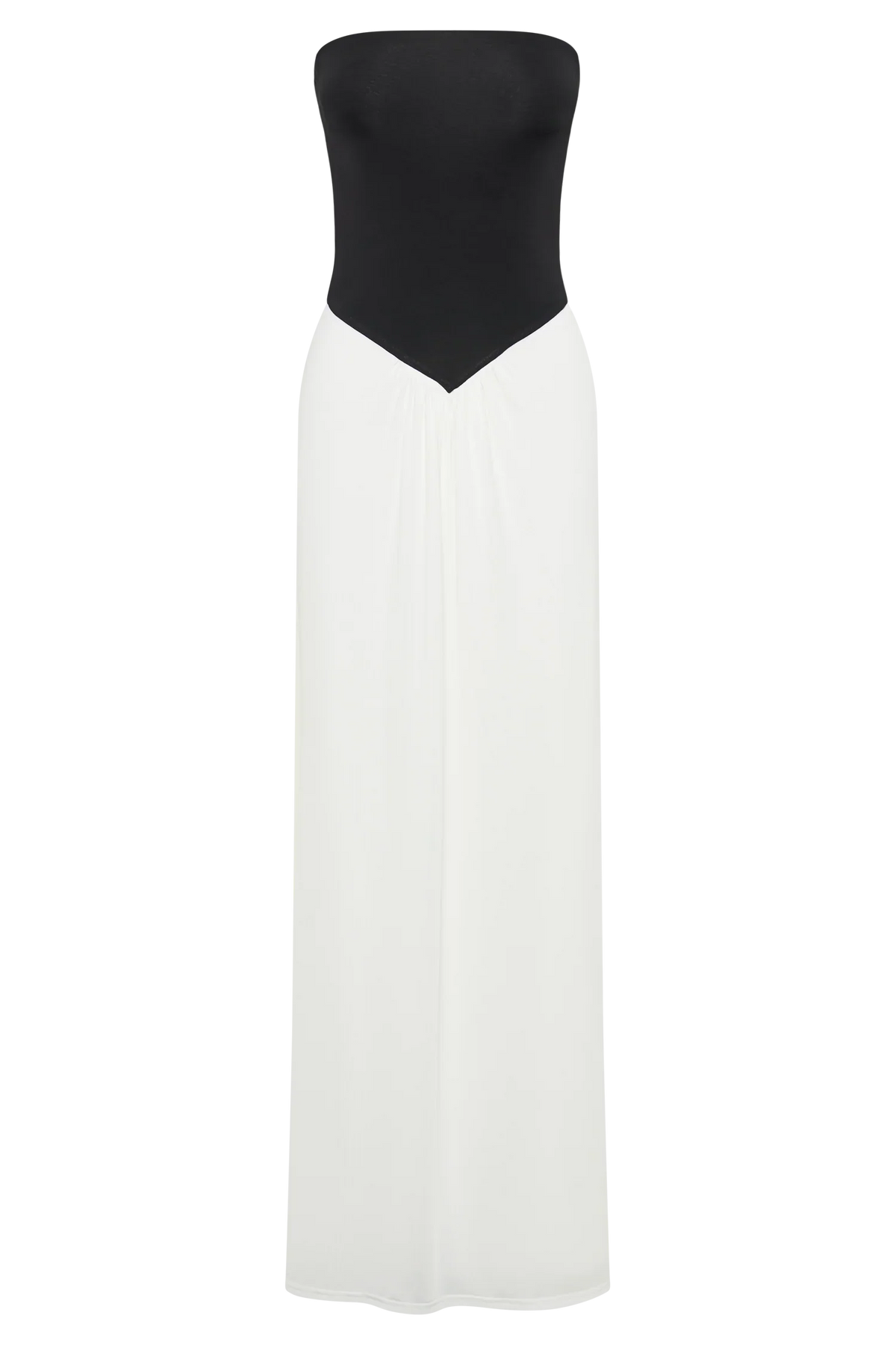 Ruby Strapless Slinky Maxi Dress Black White