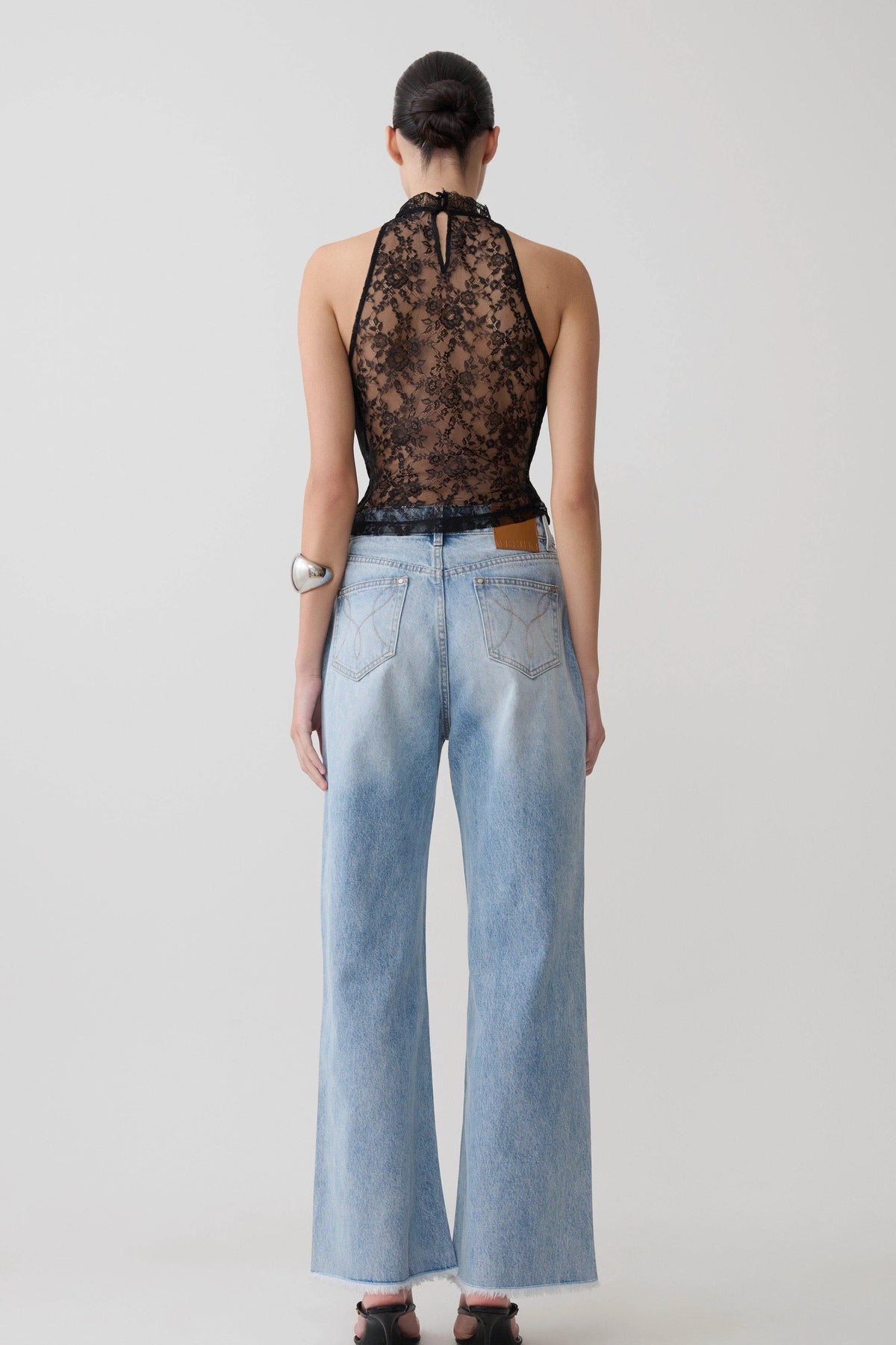 Arra Chiffon Lace Halter Top Black