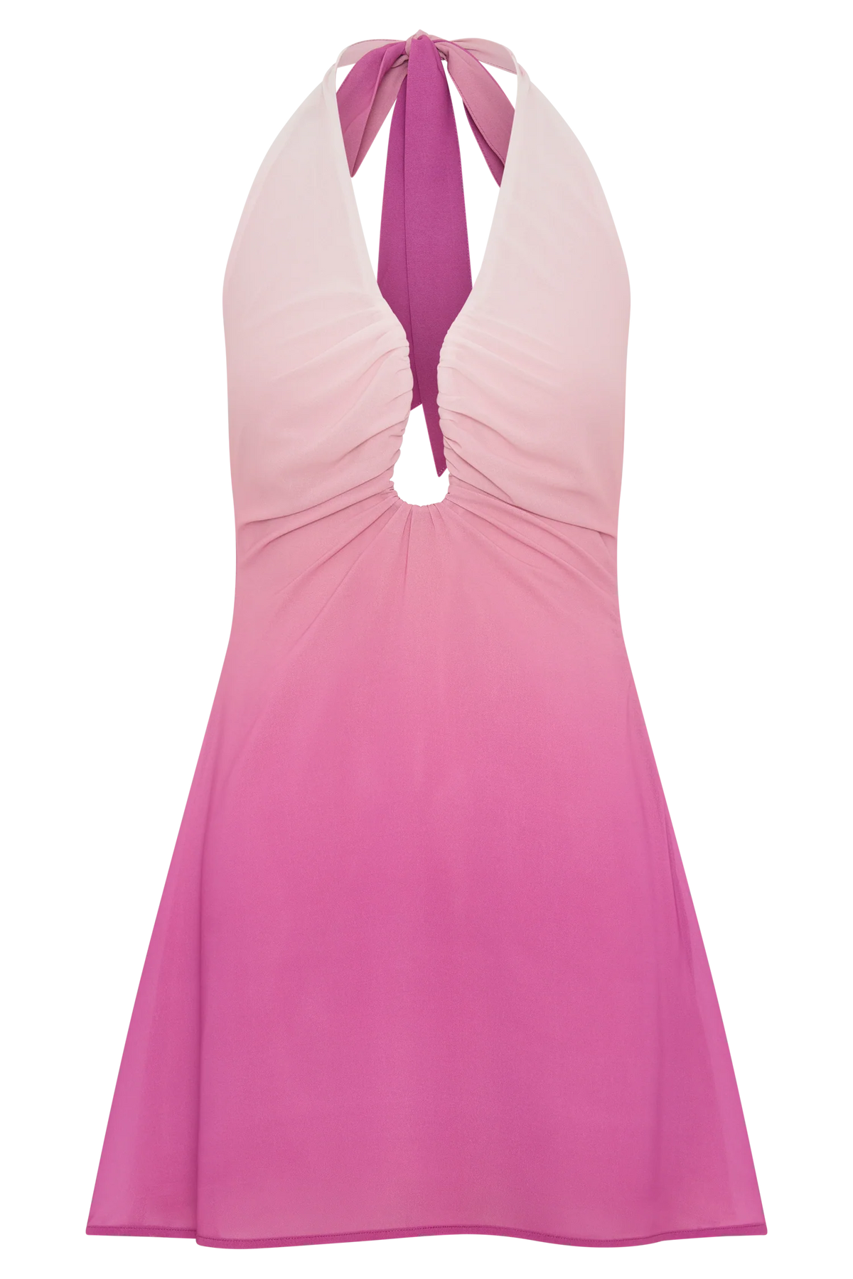 Malakhai Chiffon Halter Mini Dress Ombre Pink
