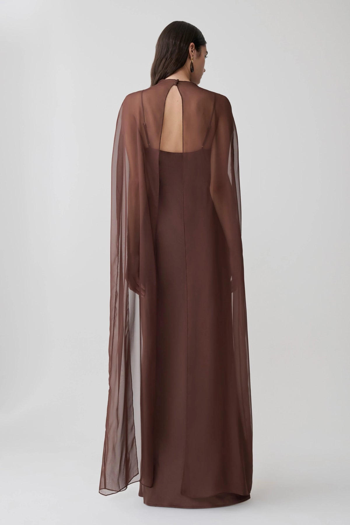 Martinne Chiffon Cape Maxi Dress Mocha