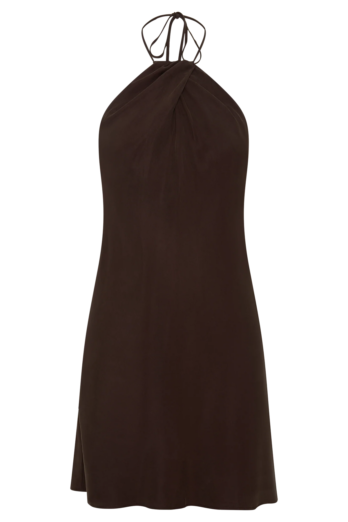 Maggie Cupro Halter Mini Dress Dark Chocolate