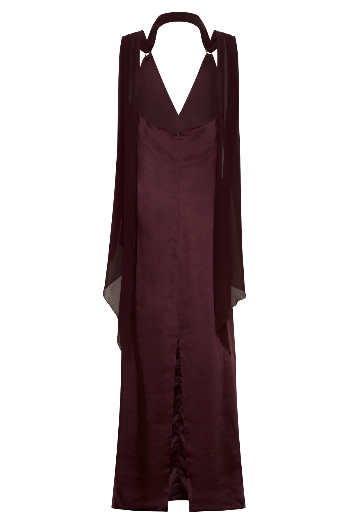 Myla Draped Shoulders Satin Maxi Dress Chocolate