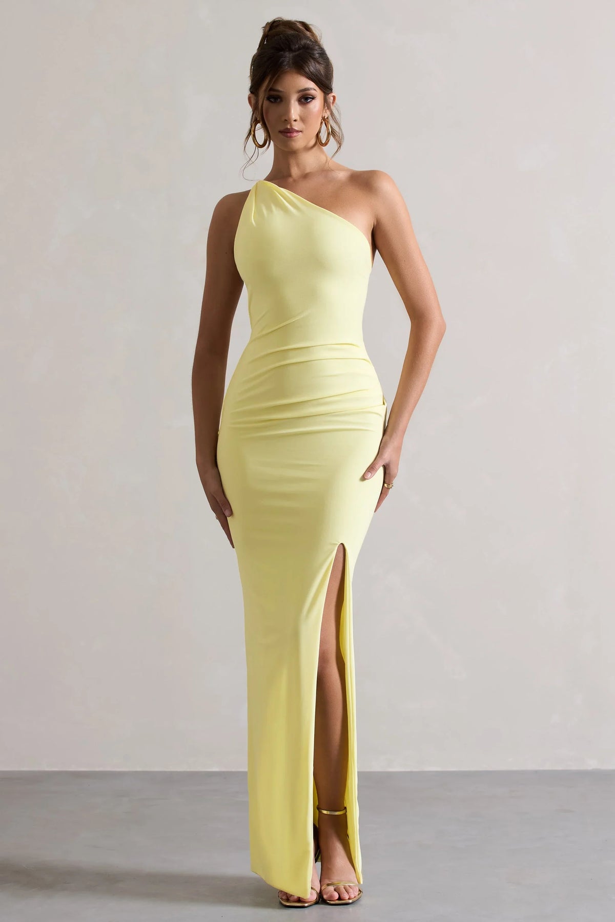Dressing Up Lemon One Shoulder Maxi Dress With Open Back Detail