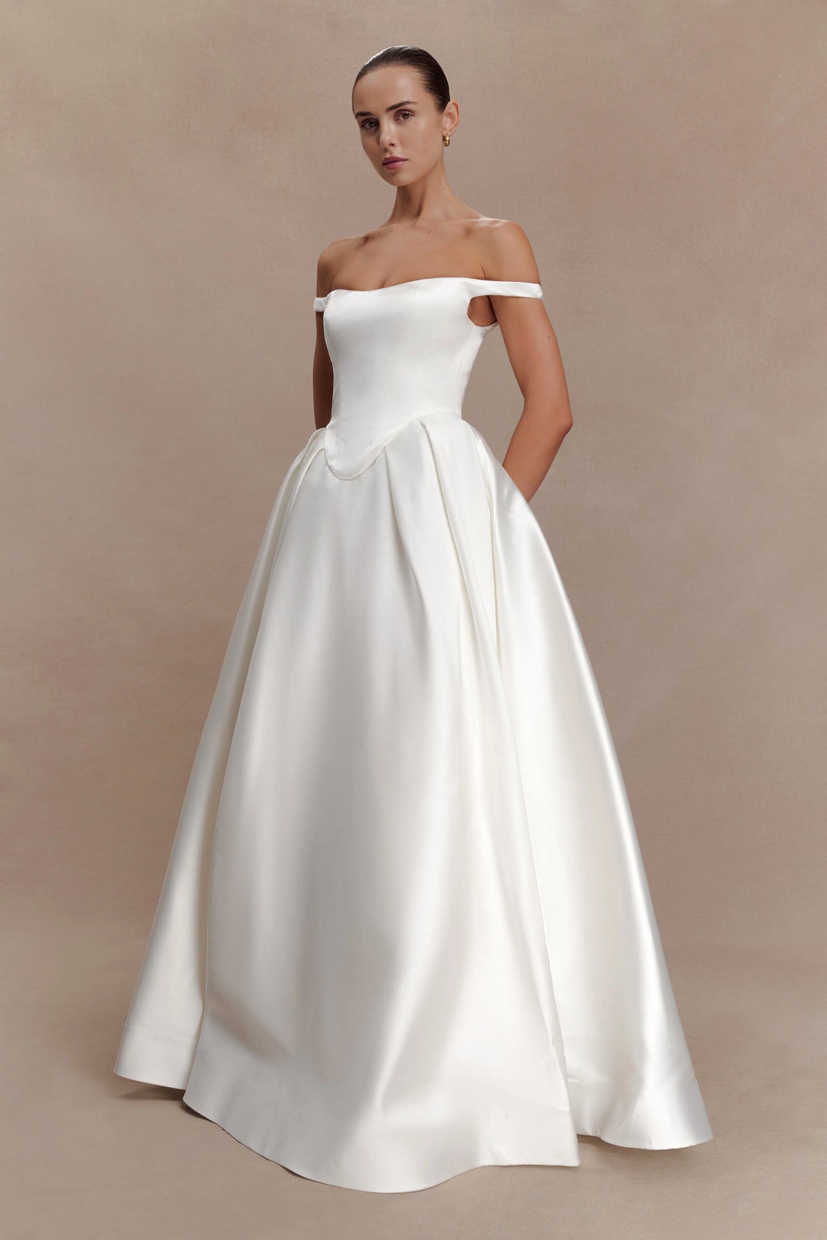 Willow Off Shoulder Satin Maxi Gown White