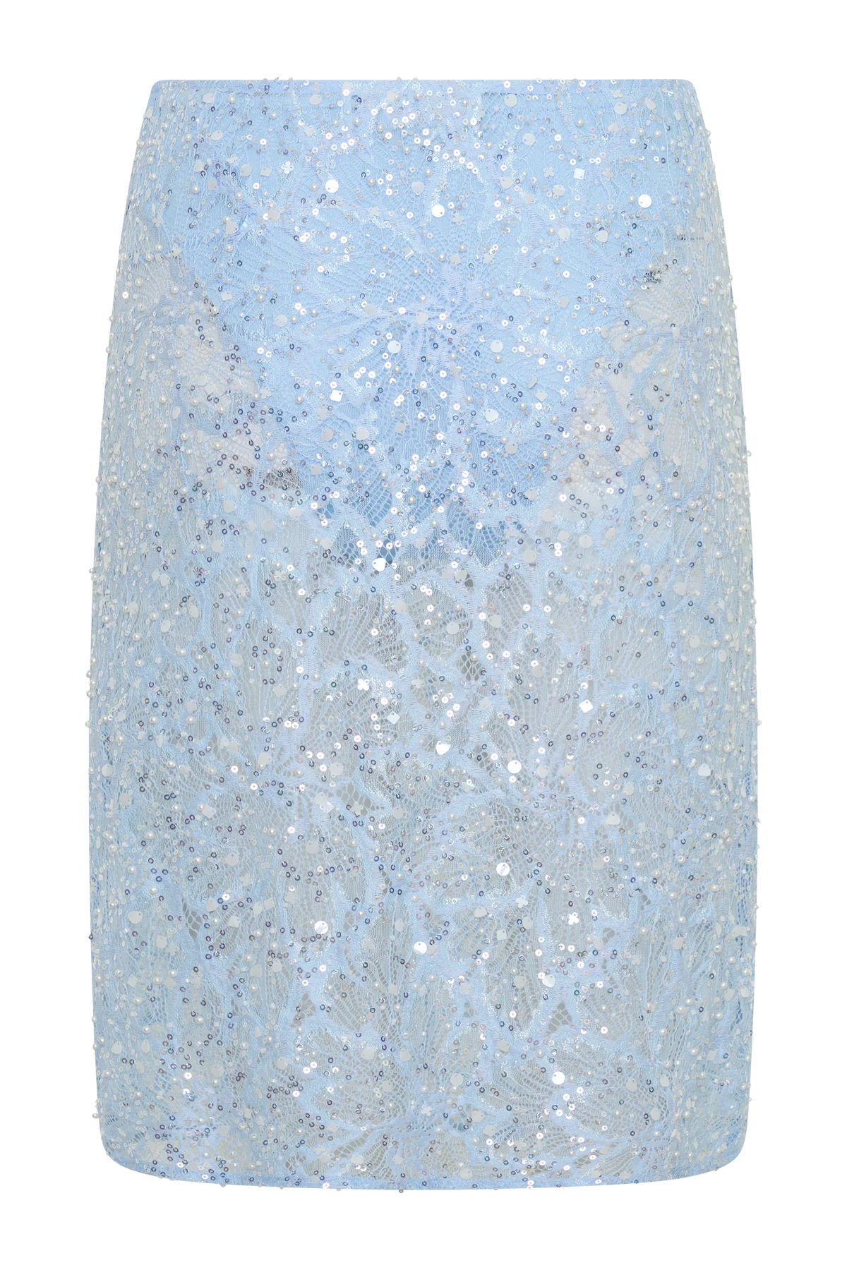 Kiara Pearl Beaded Midi Skirt Powder Blue