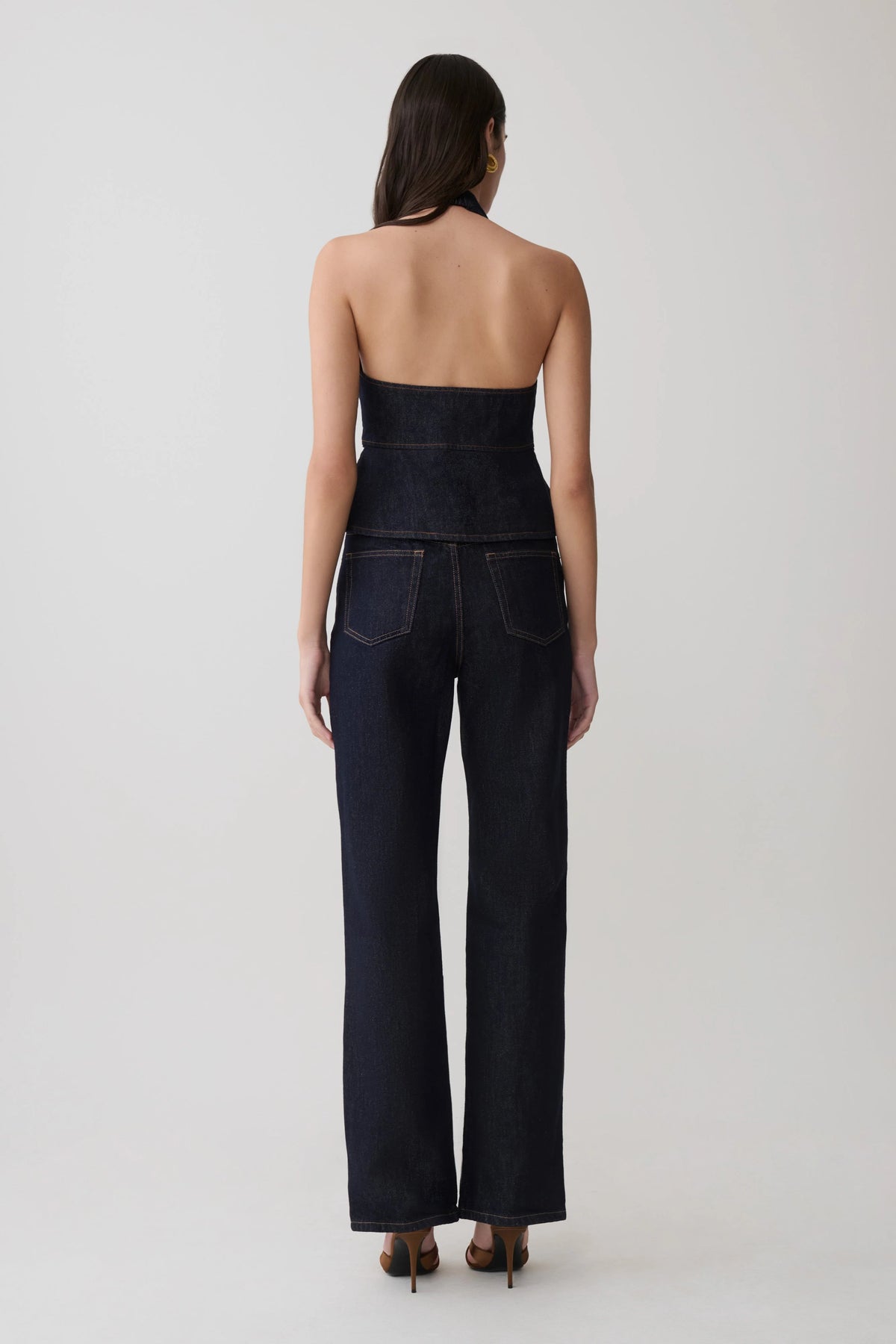 Rema Halter Longline Denim Top Washed Indigo Blue