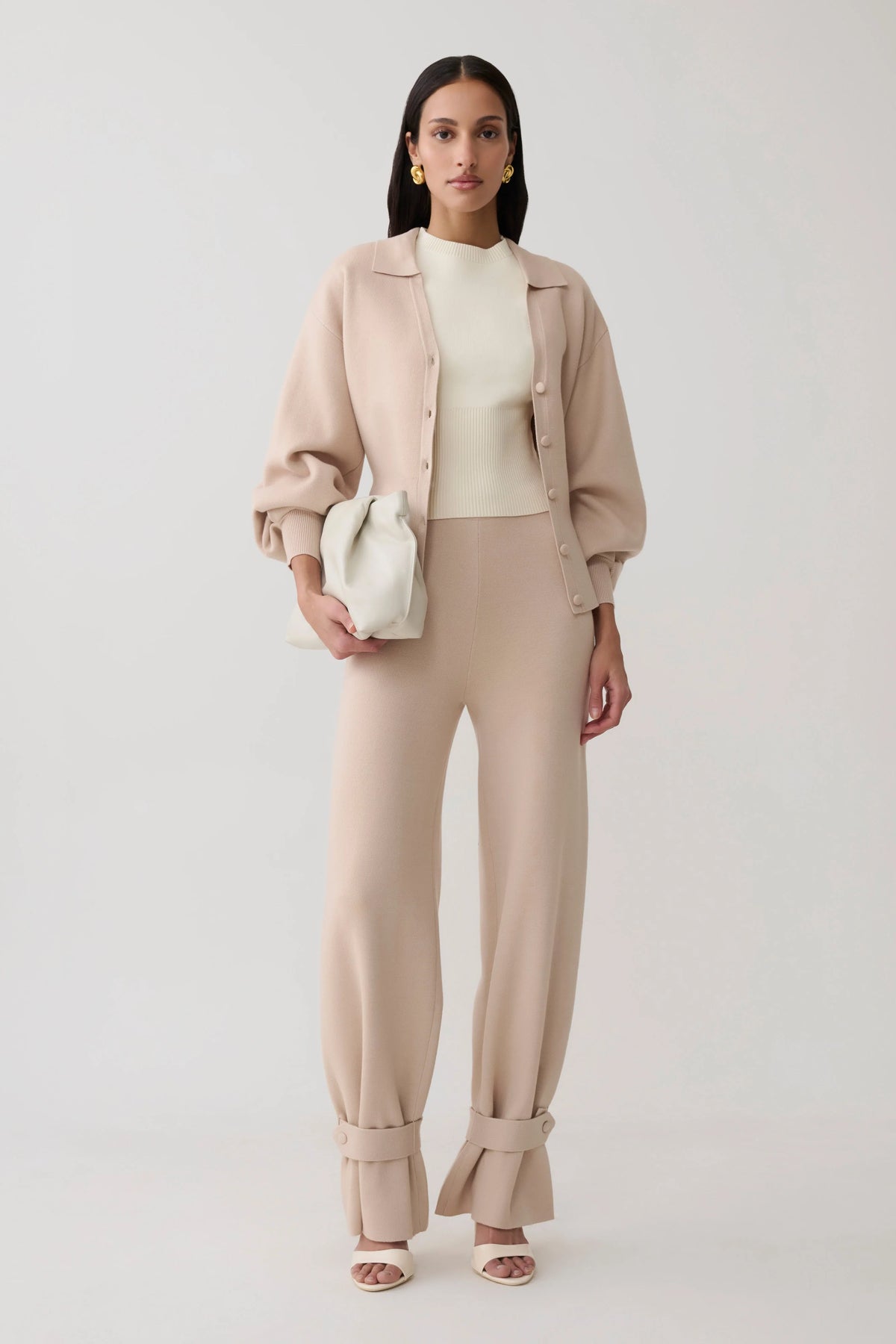 Blaine Knit Cuffed Wide Leg Pants Oat Marle