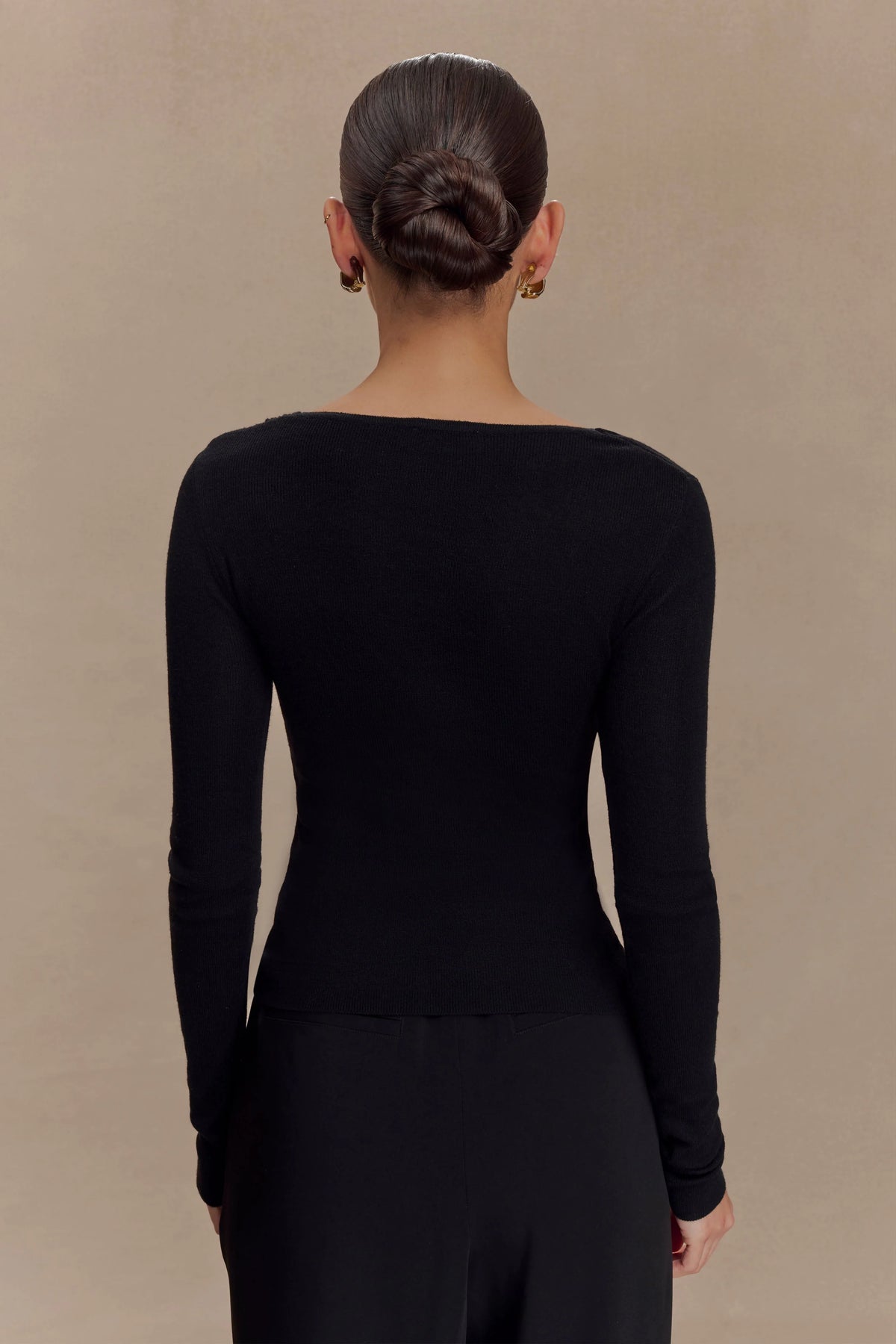 Culver Draped Twist Knit Top Black
