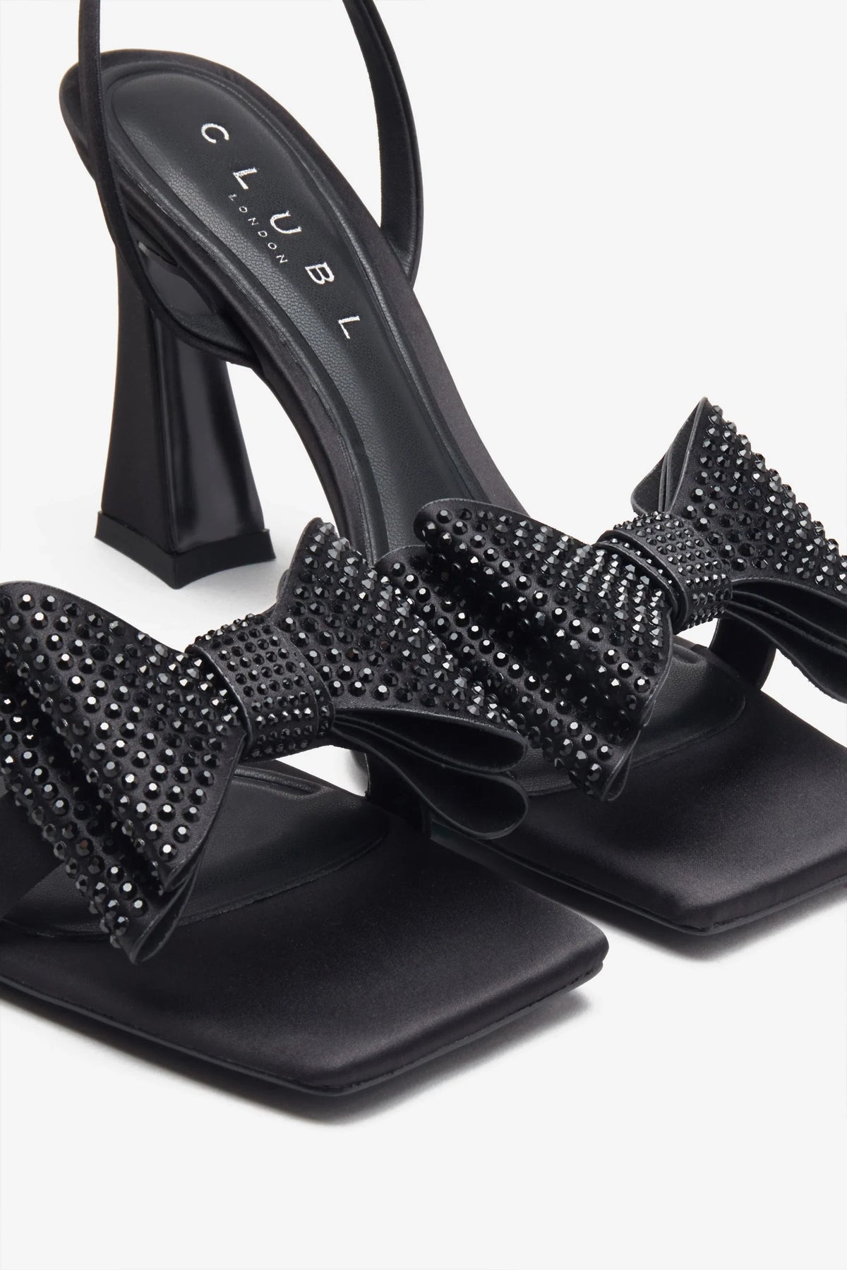 Headlines Black Ankle Strap Heeled Sandals With Diamante Bows