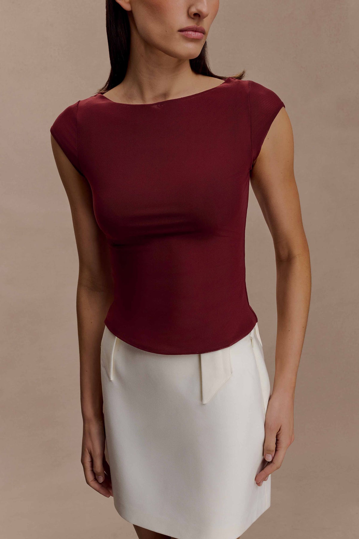 Romana Short Sleeve Mesh Top Burgundy