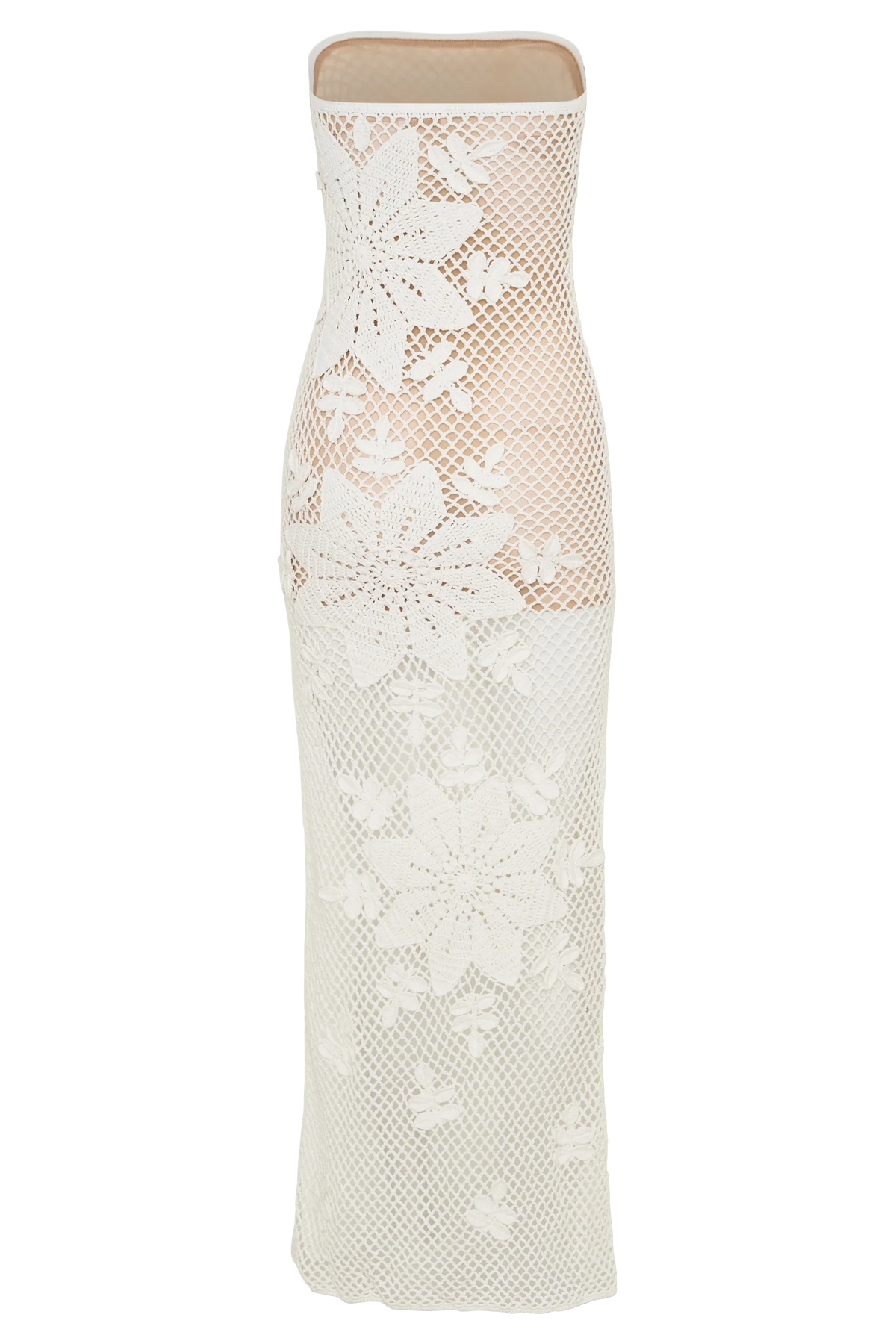 Mandie Hand Crochet Asymmetrical Maxi Dress White