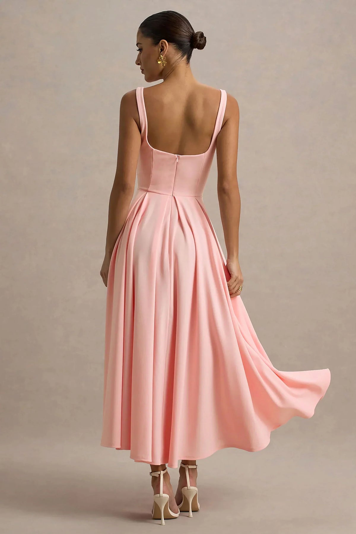 Parina Pink Strappy Volume Hem Midi Dress