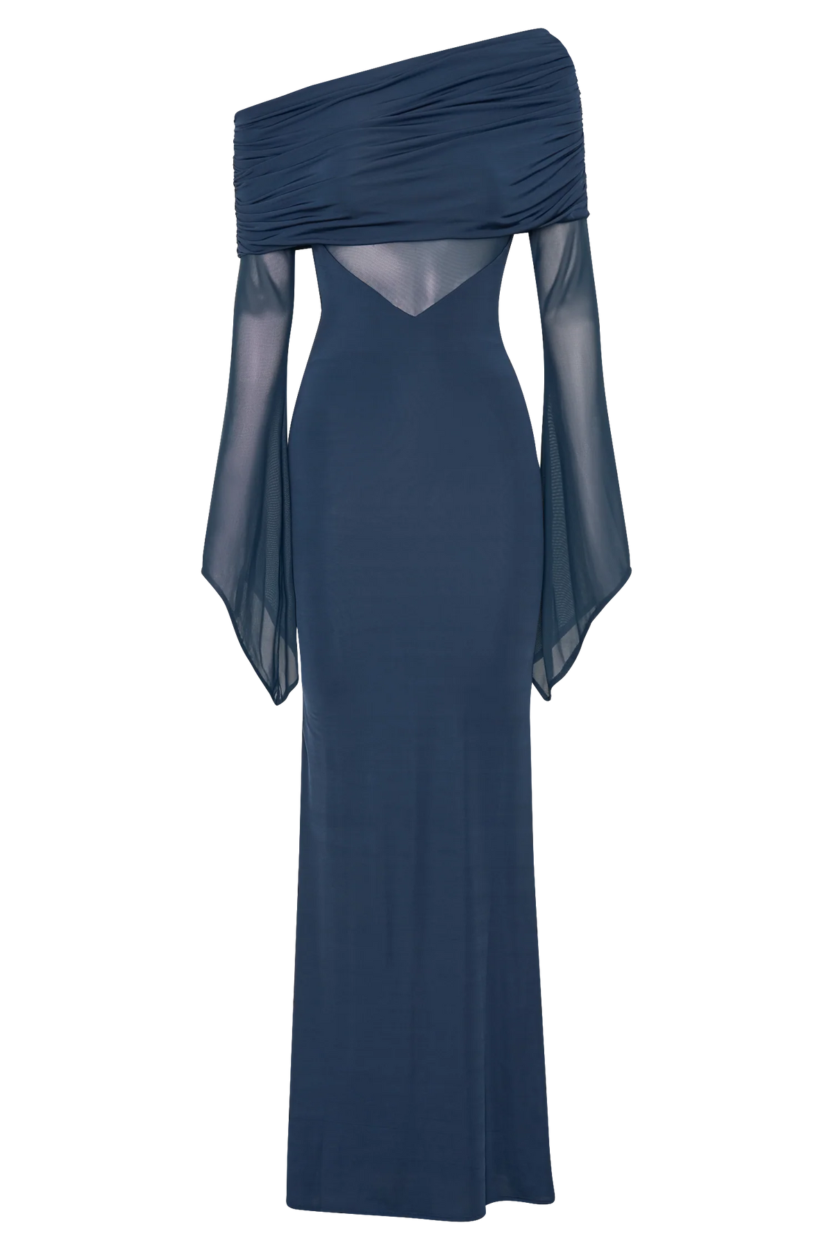 Kaitlin One Shoulder Slinky And Mesh Maxi Dress Midnight Blue