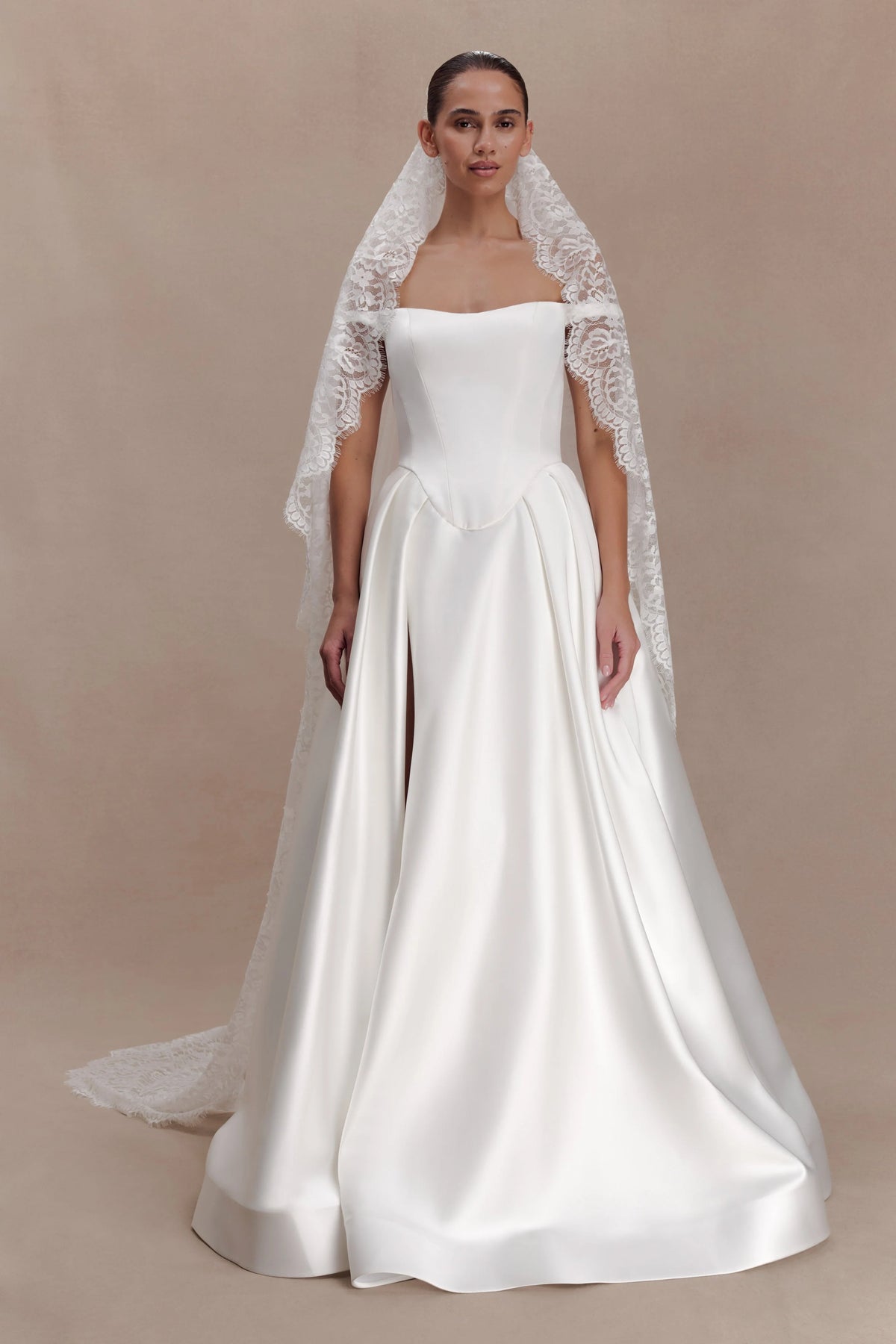 Cassia Lace Trim Veil White