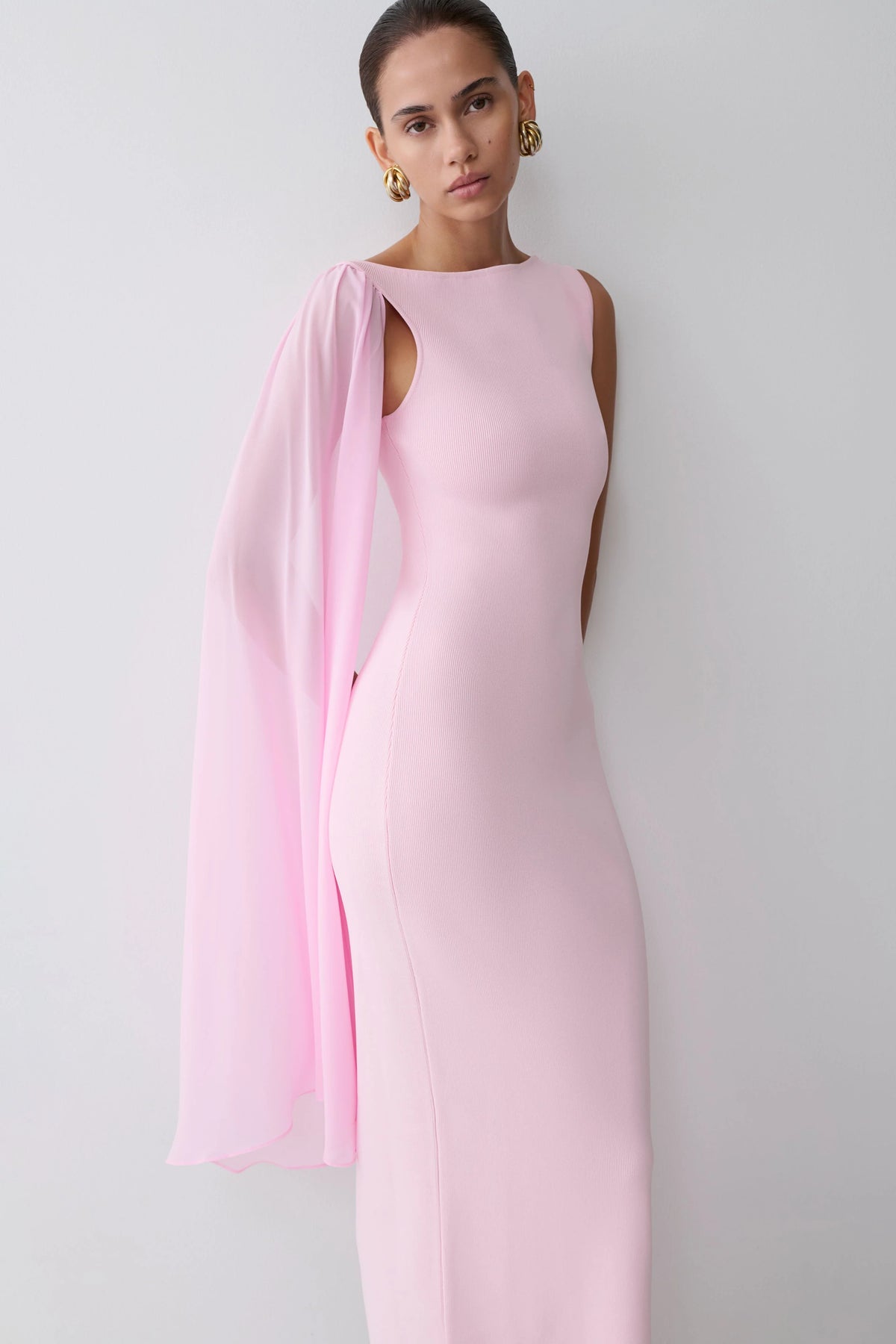 Farid Bandage Maxi Dress With Chiffon Baby Pink