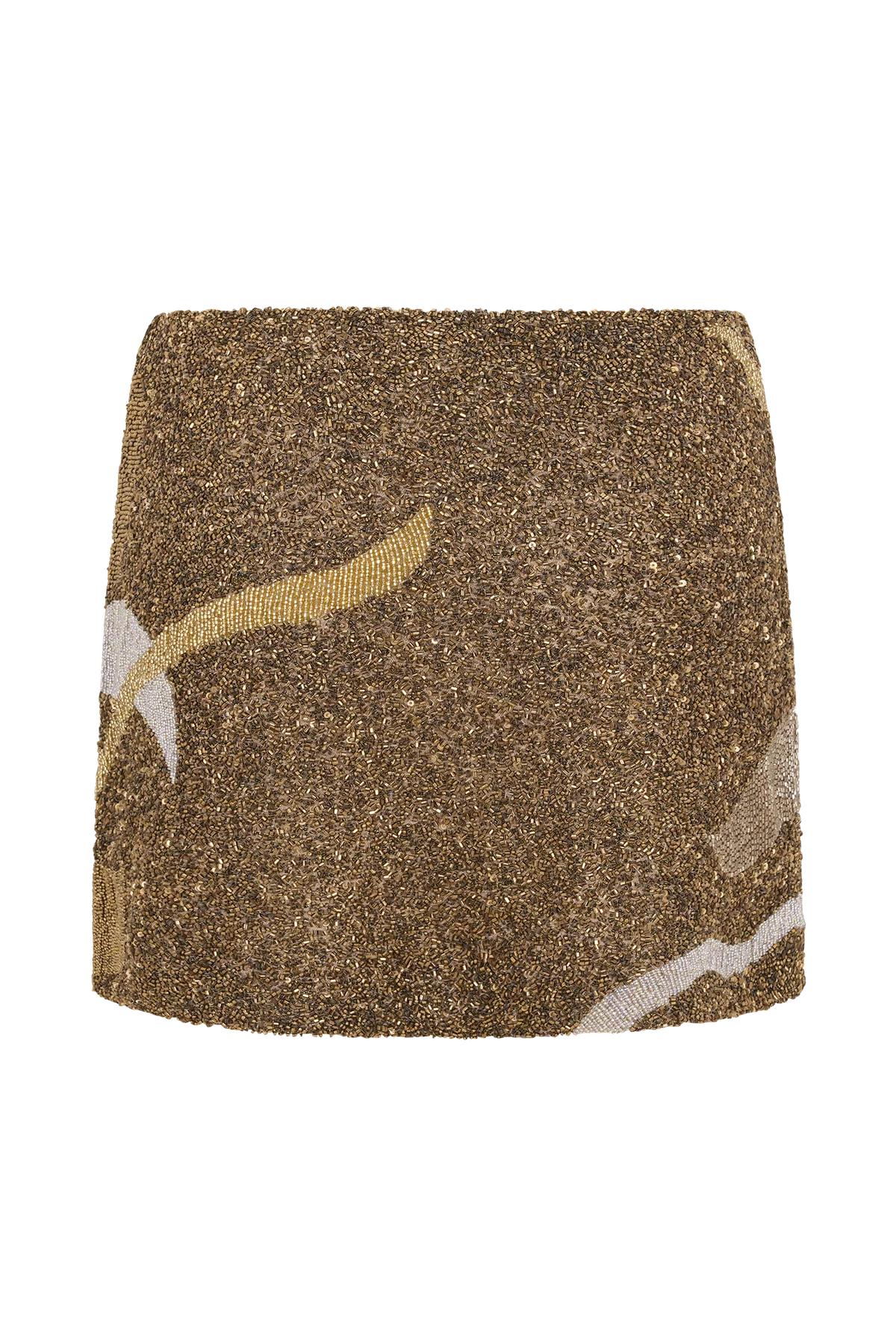 Asher Hand Beaded Abstract Mini Skirt Gold