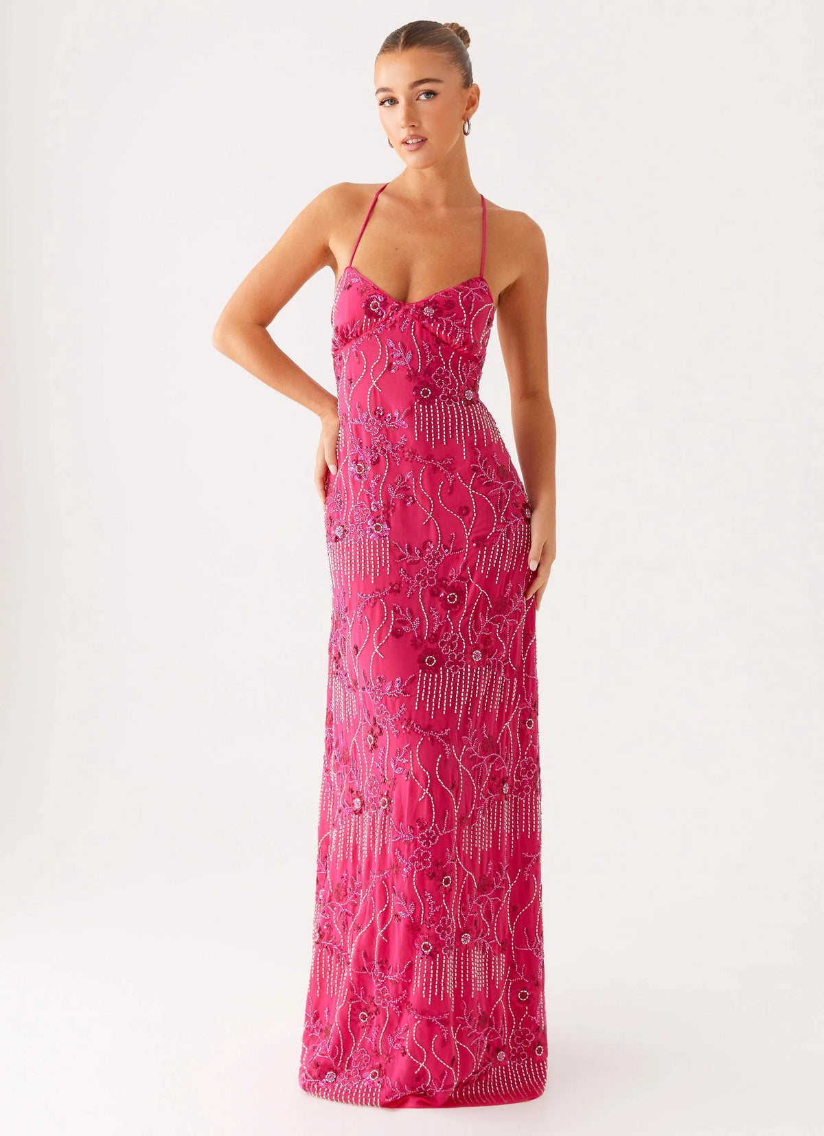 Vietta Sequin Cami Maxi Dress Fuchsia