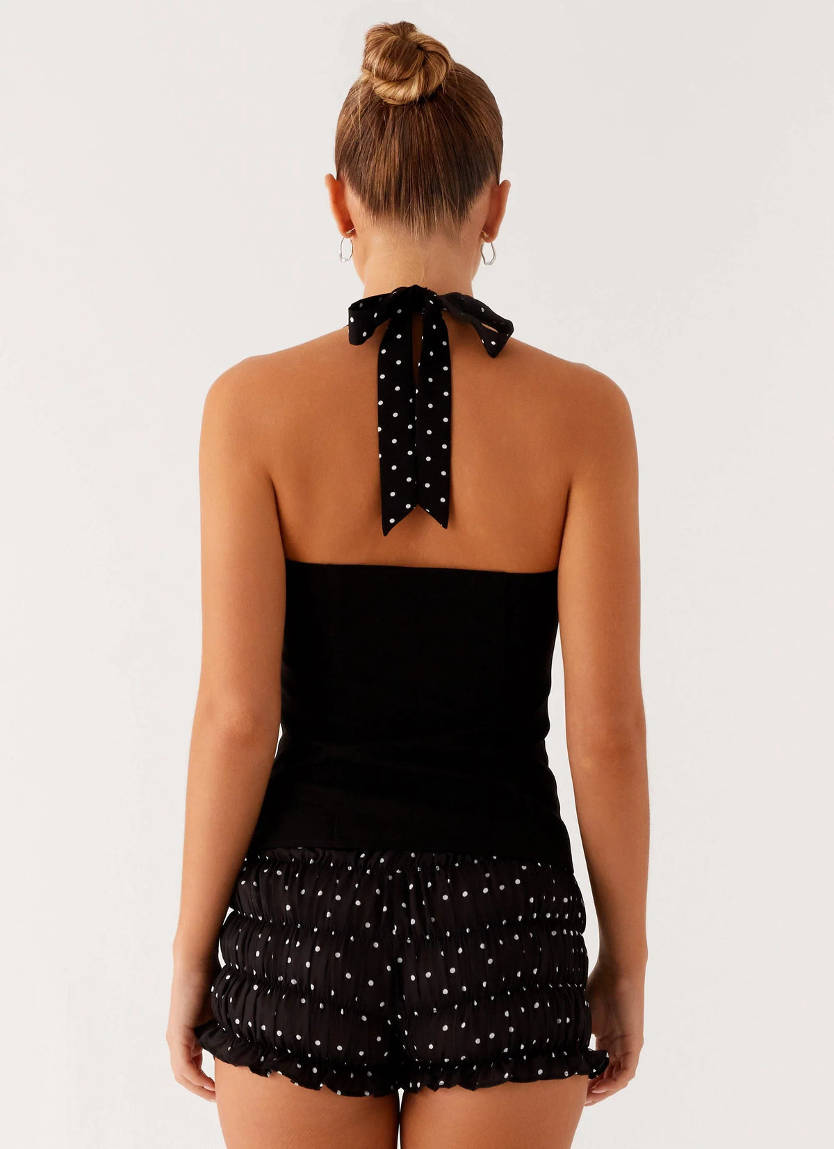 Channel Bustier Top Black Polka Dot