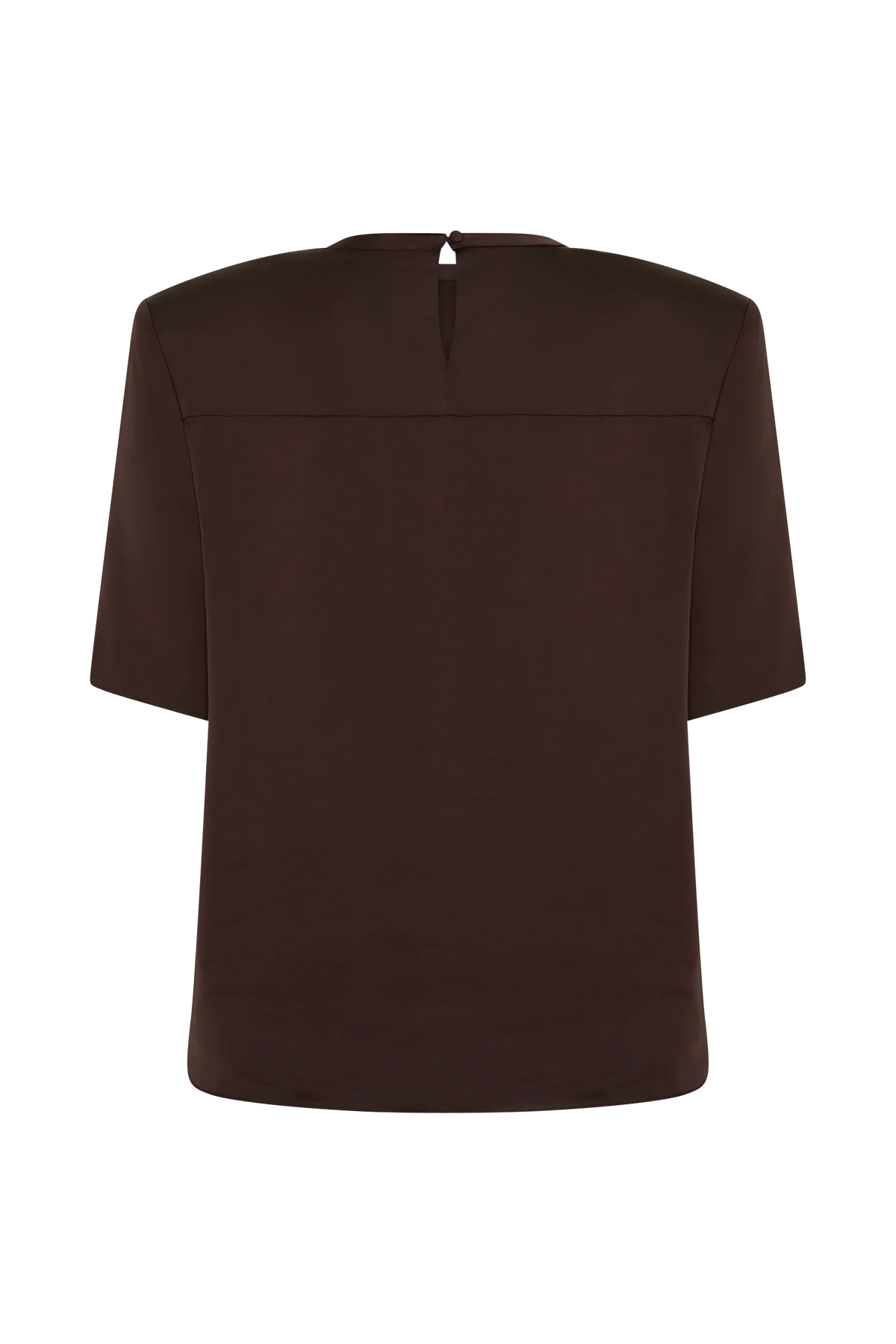 Harlyn Shoulder Pad Short Sleeve Satin Top Dark Chocolate