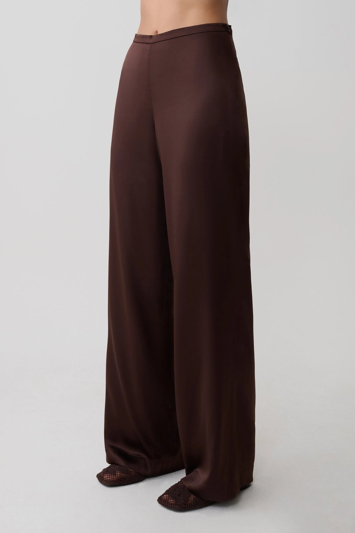 Kayla Silk Blend Straight Leg Pants Dark Chocolate