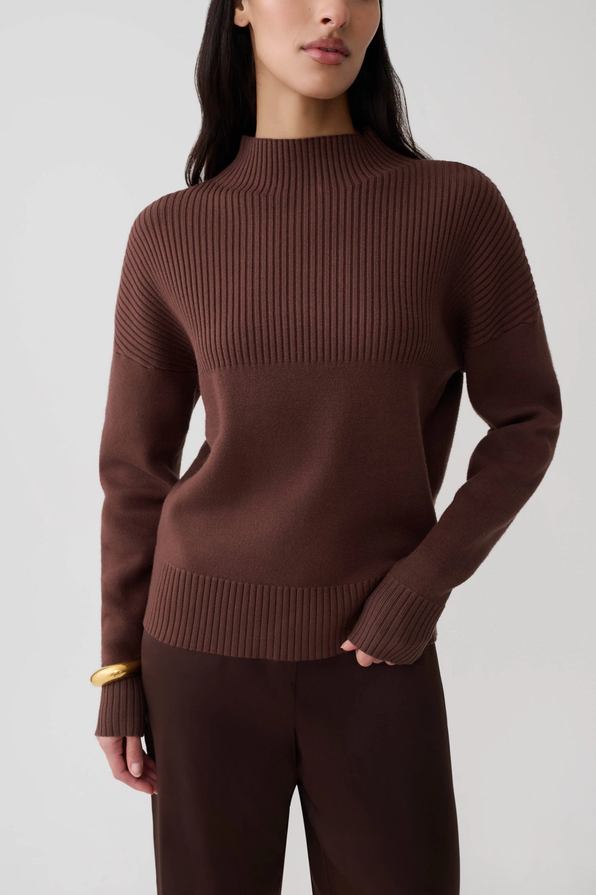 Stanley Ribbed High Neck Jumper Chocolate