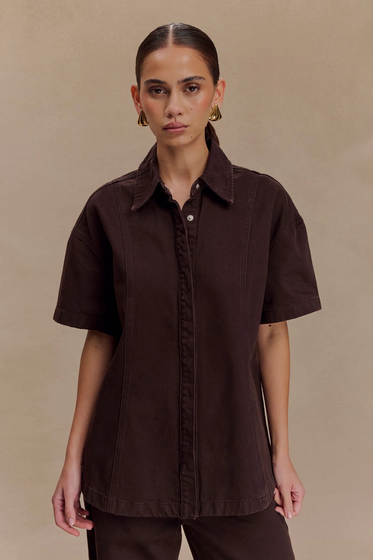 Maya Oversized Denim Shirt Chocolate