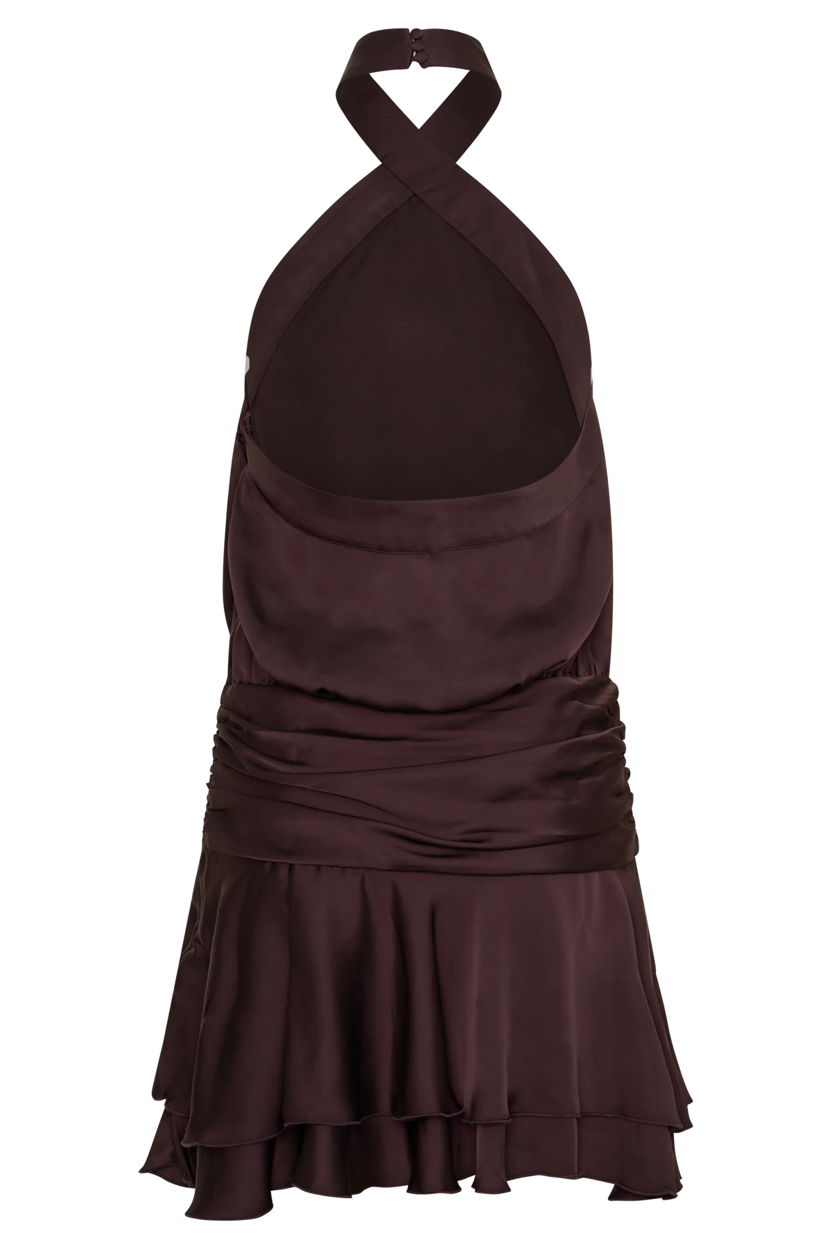 Poppy Satin Halter Mini Dress Chocolate