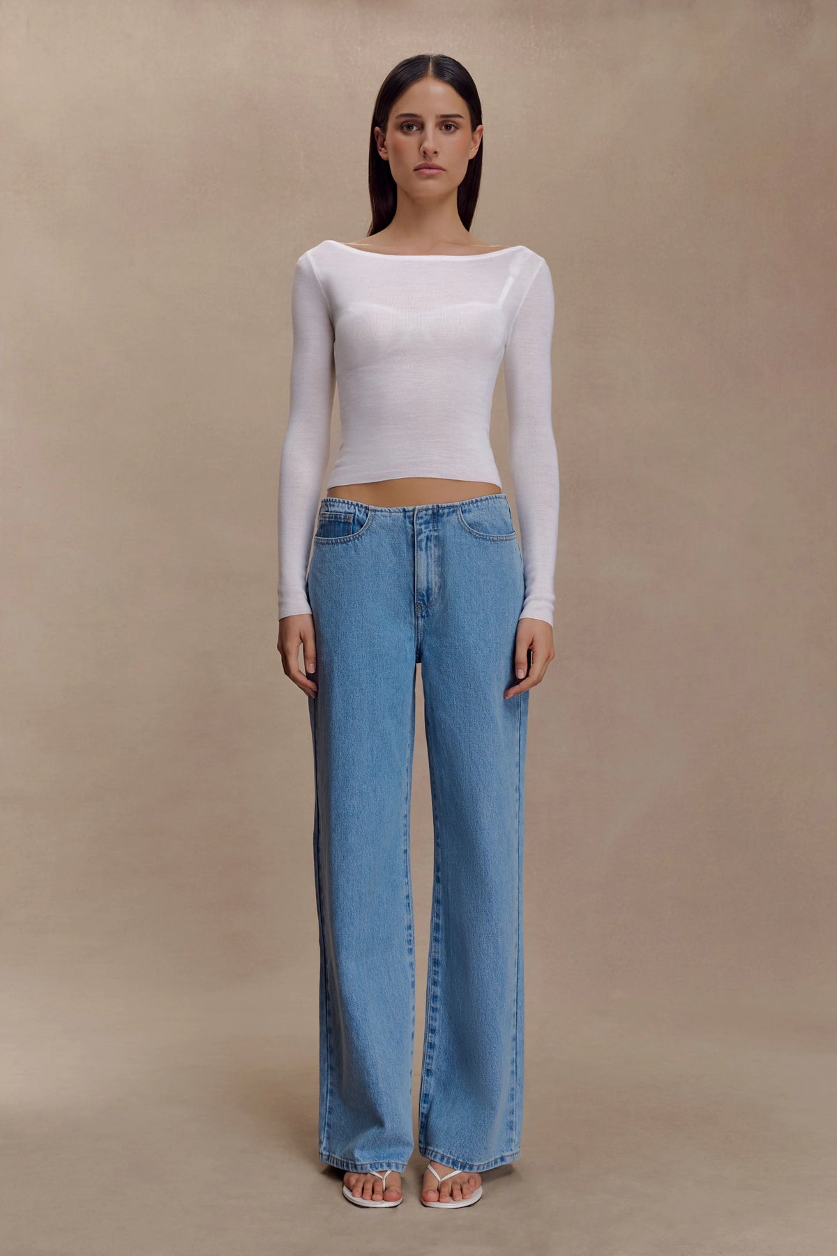Paedyn Merino Wool Ribbed Long Sleeve Top Ivory