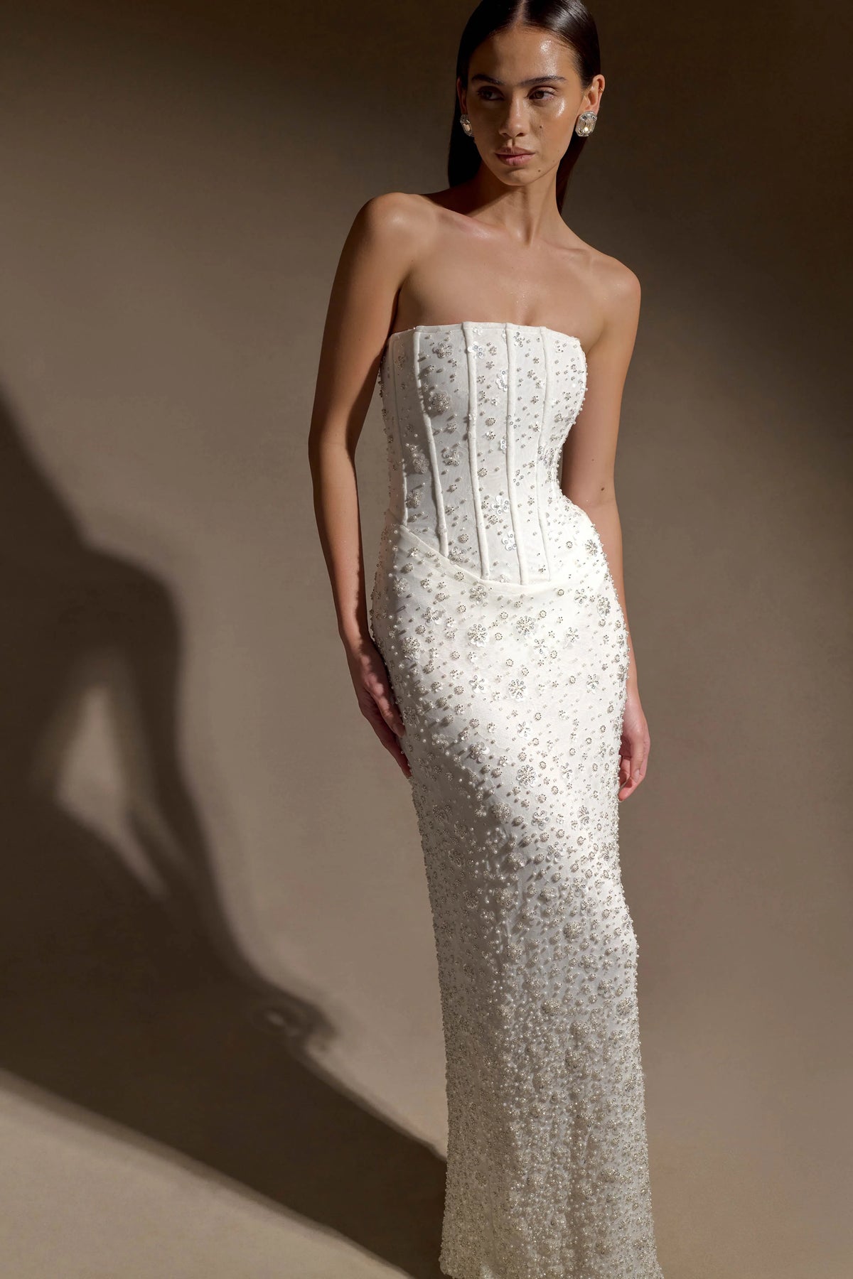 Gemma Strapless Embellished Maxi Dress Ivory