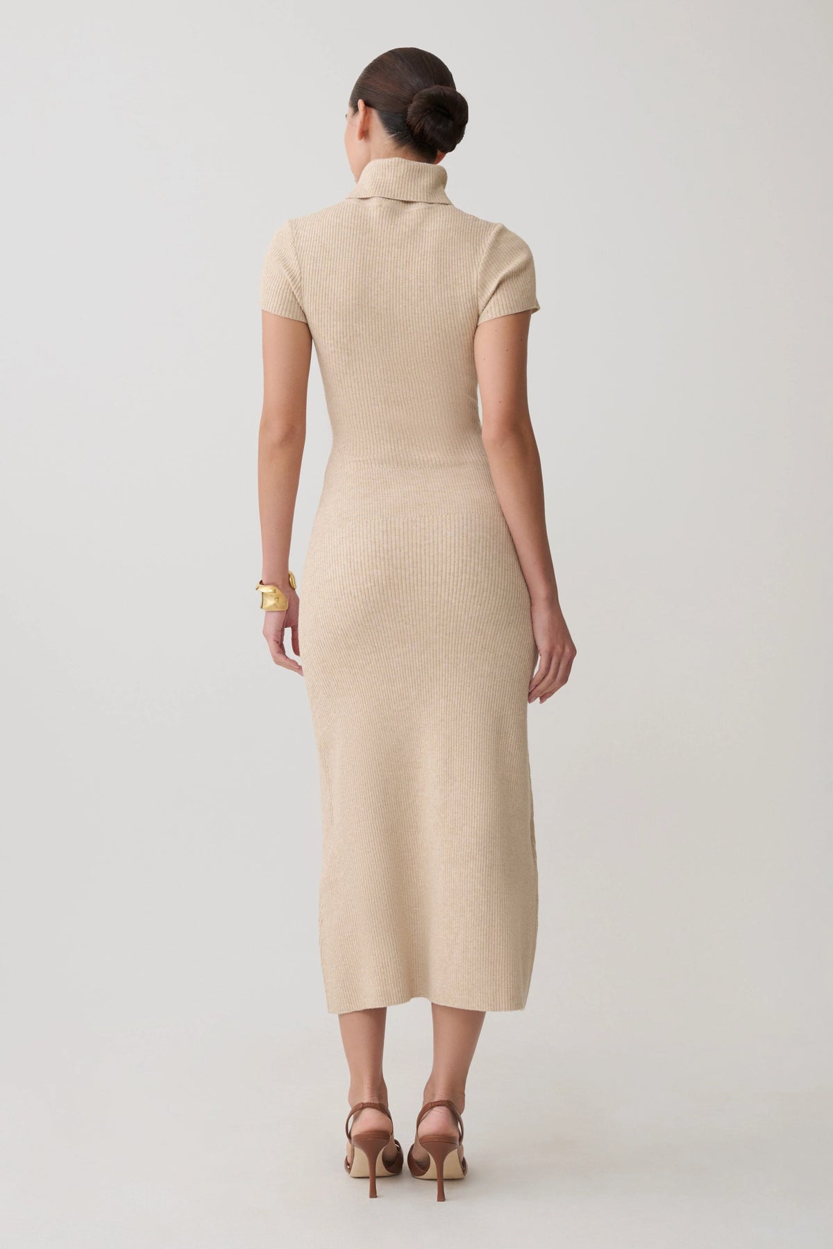 Goldie High Neck Knit Midi Dress Camel