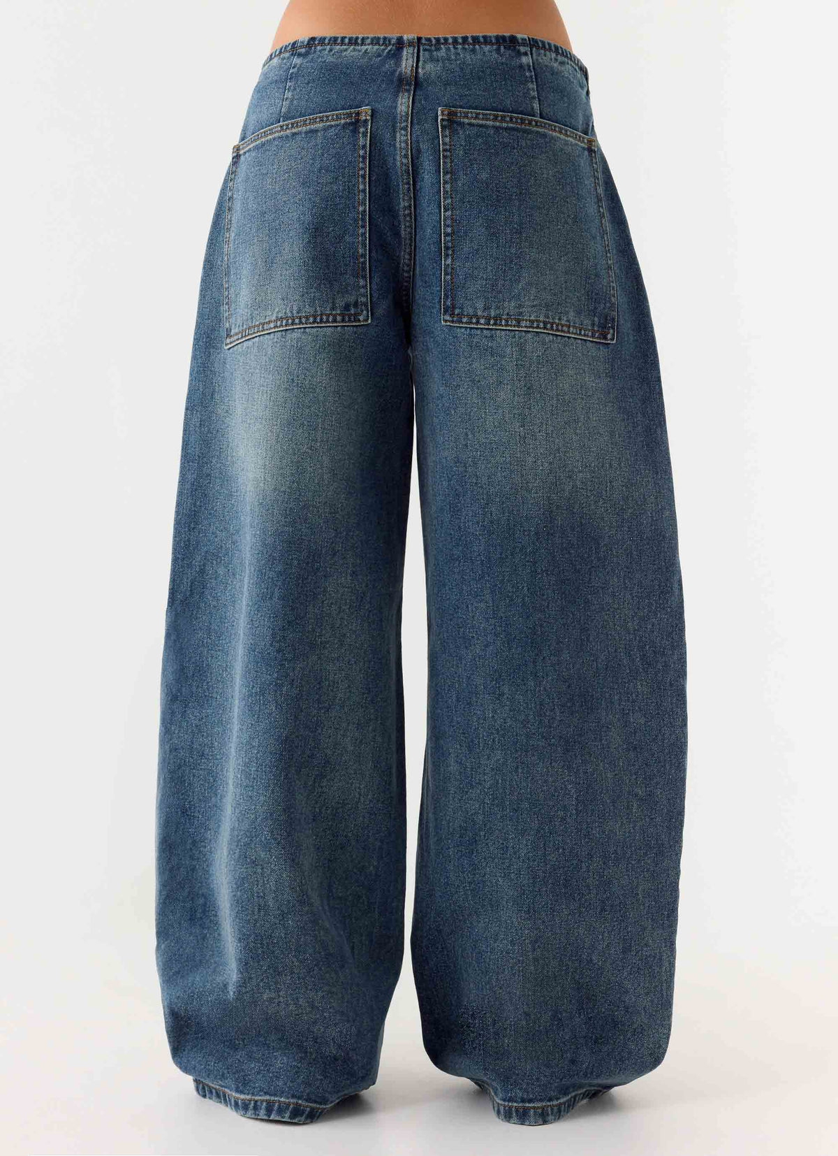 Seethal Low Rise Washed Denim Jeans Mid Wash Blue