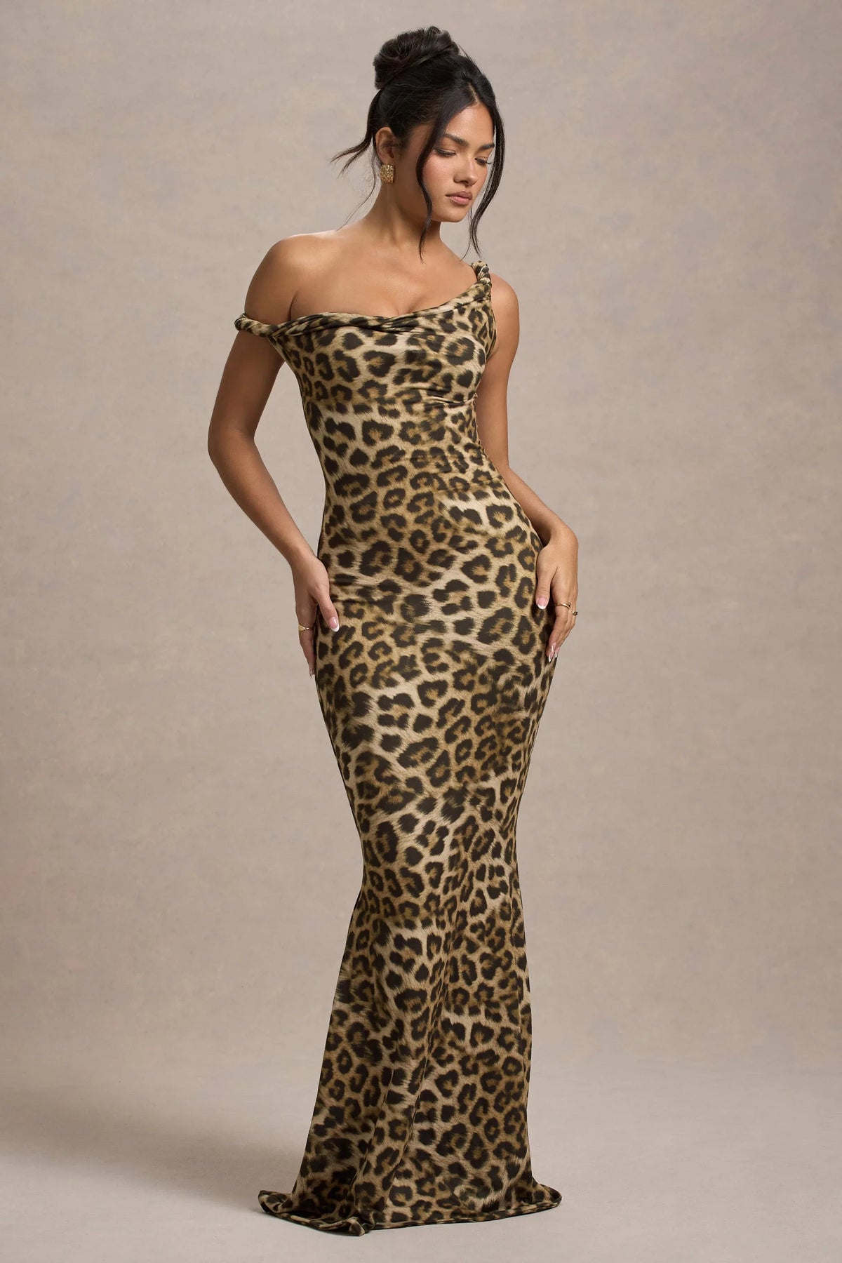 Lita Leopard Print Twisted Asymmetric Maxi Dress