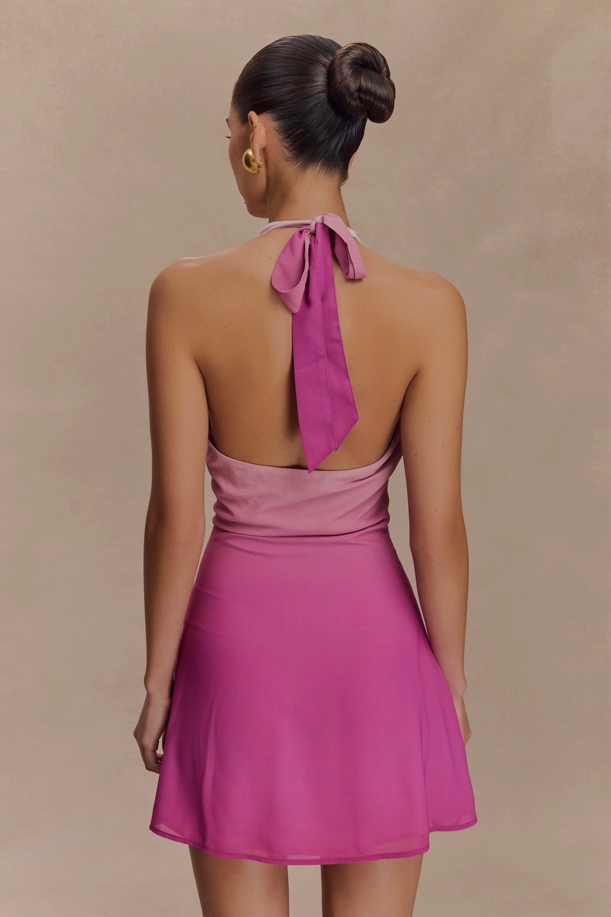 Malakhai Chiffon Halter Mini Dress Ombre Pink