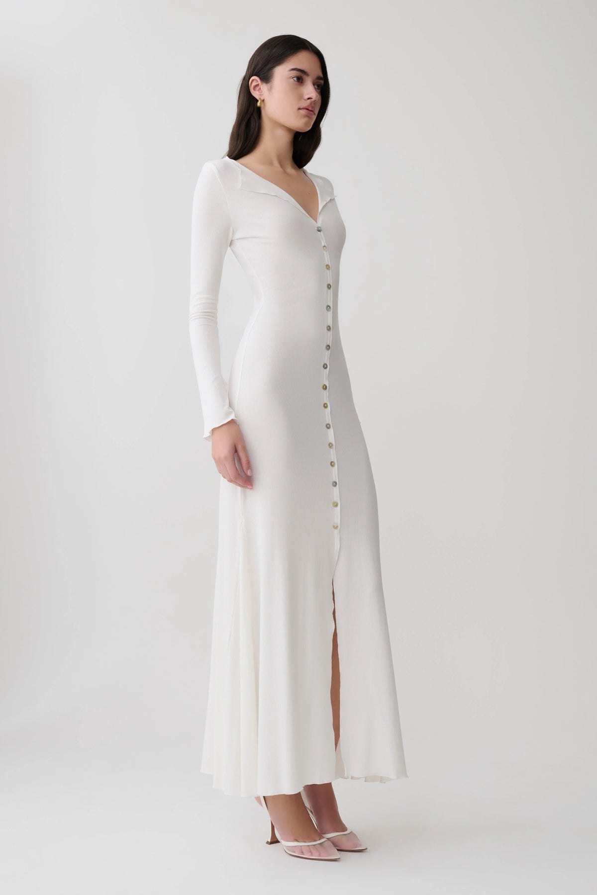 Tanya Buttoned Long Sleeve Maxi Dress White