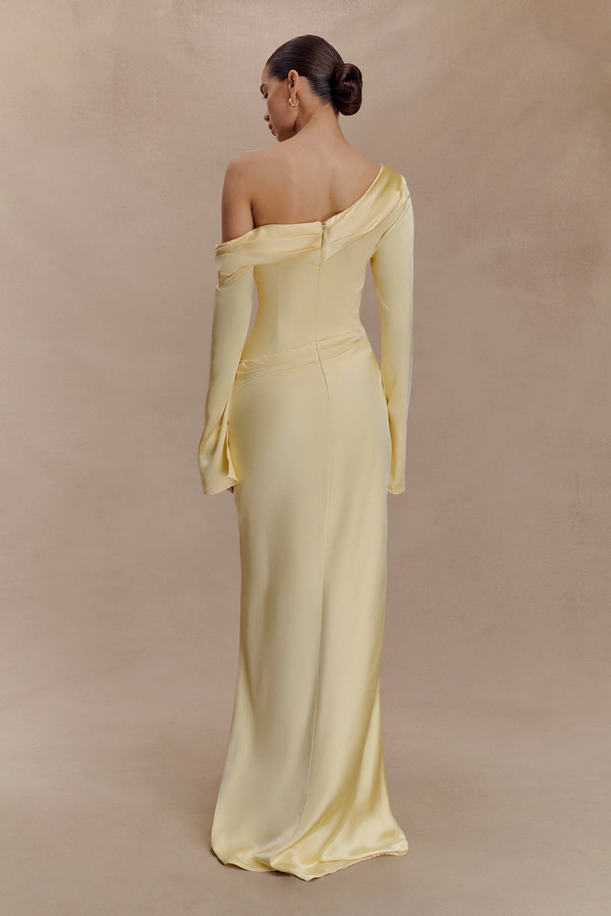 Iris Long Sleeve Satin Maxi Dress Lemon