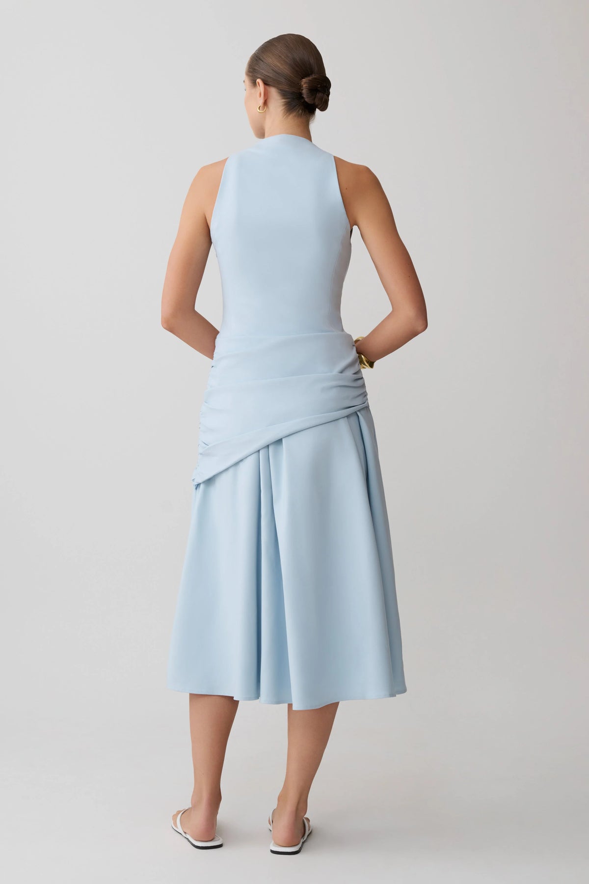 Emily Wrapped Waist Midi Dress Sky Blue