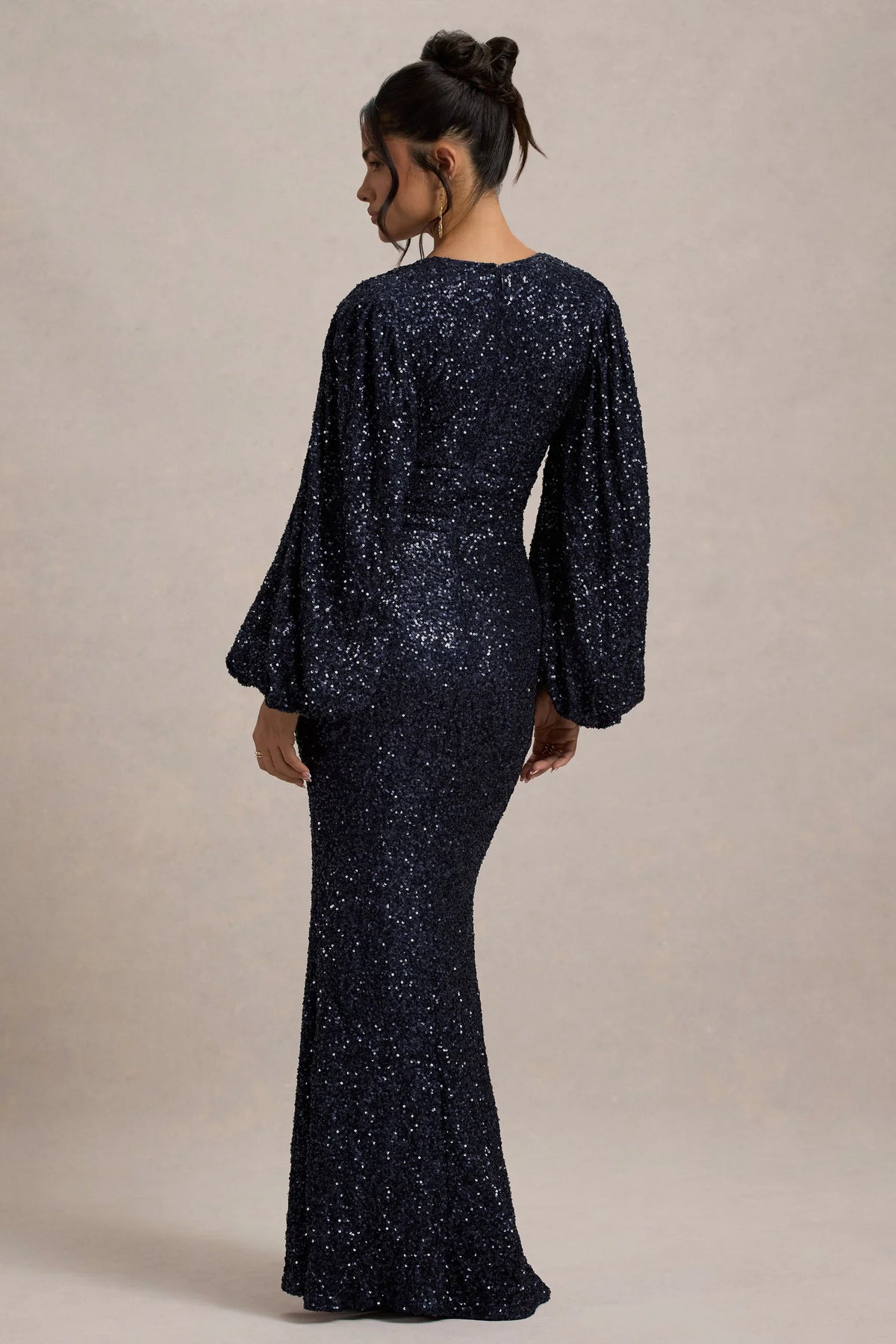 Kaelin Navy Sequin Plunge Neck Maxi Dress