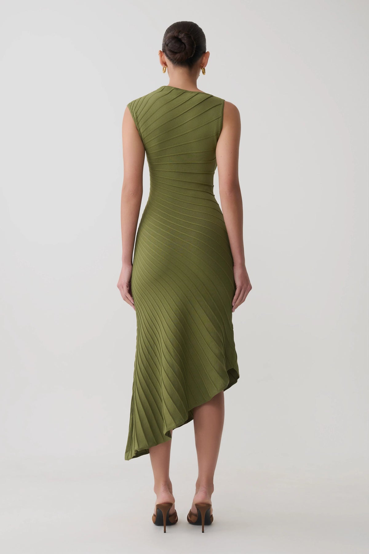 Milasandra Pleated Knit Dress Olive