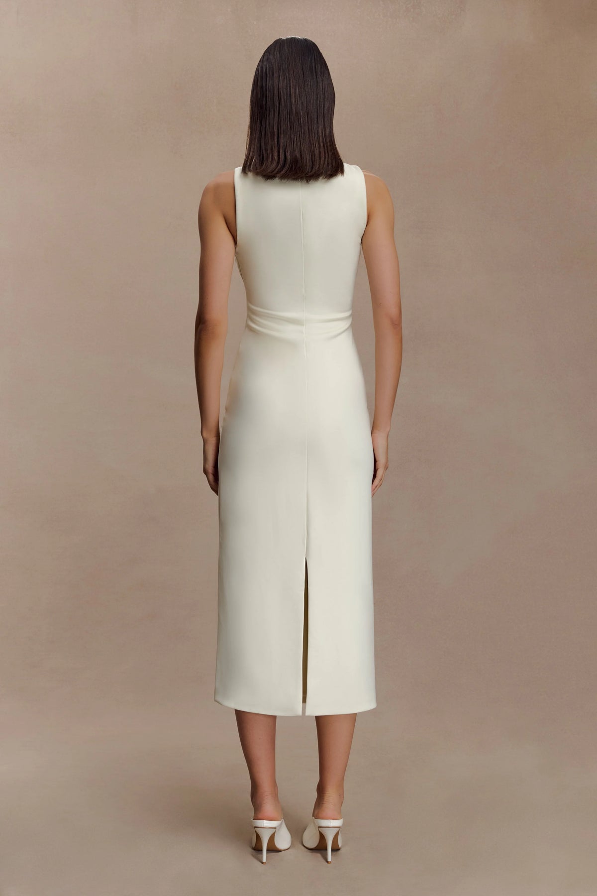 Norah Sleeveless Crepe Midi Dress Ivory