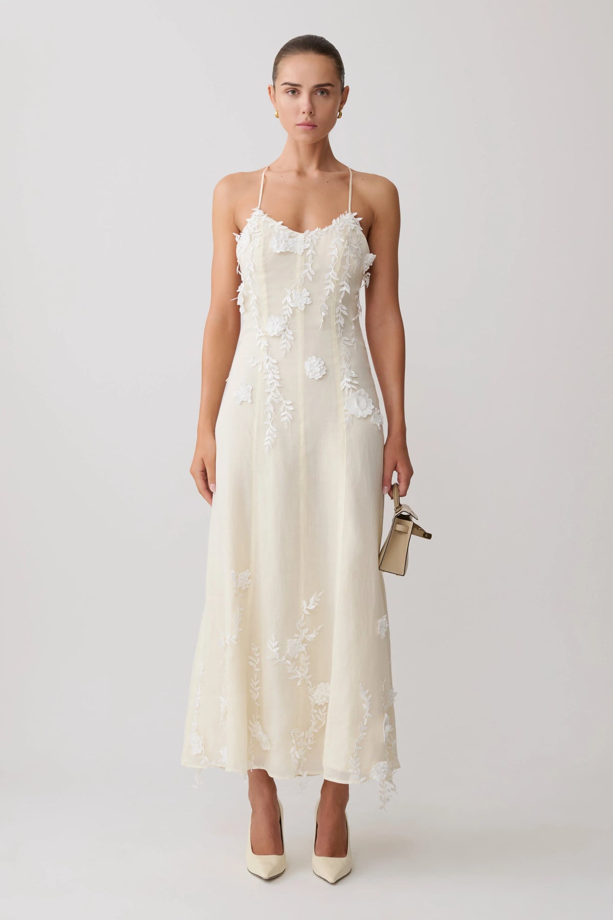 Odette Floral Lace Midi Dress Buttermilk