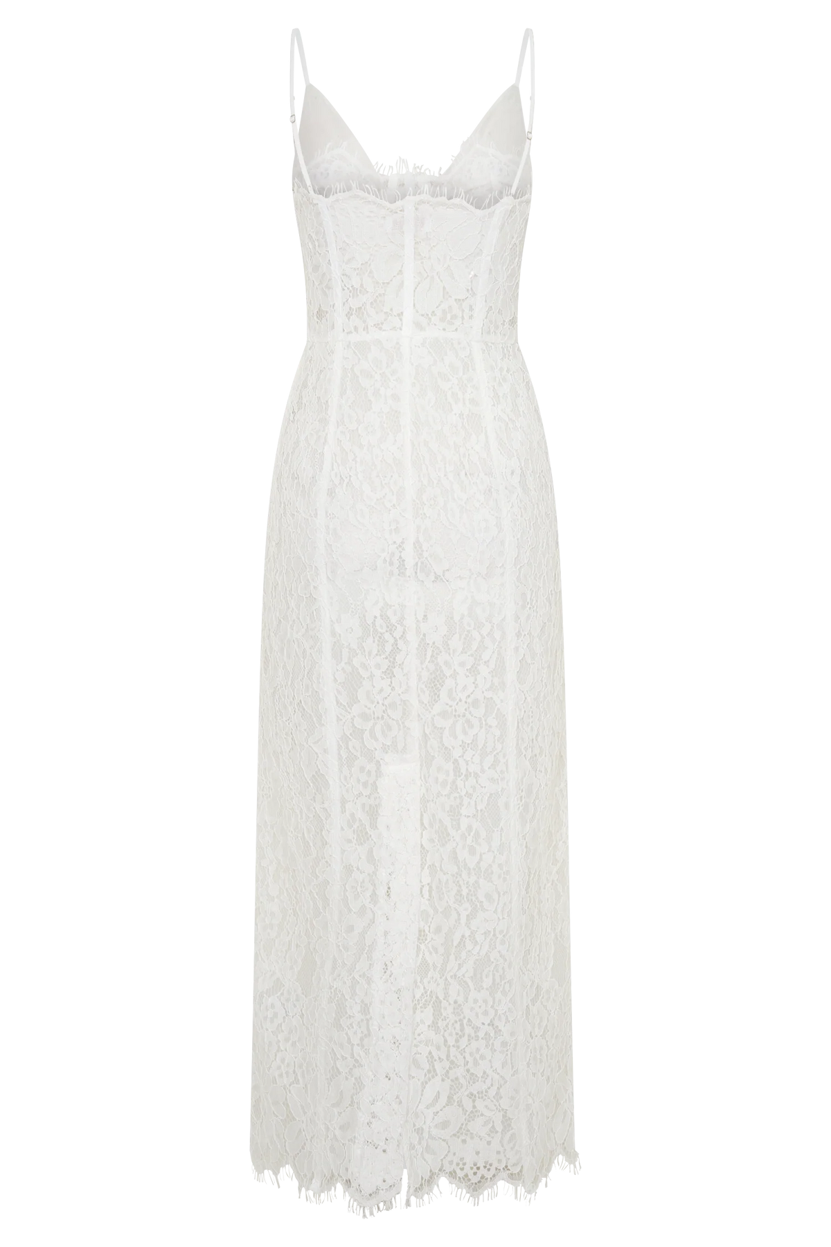 Ottilie Lace And Mesh Midi Dress White