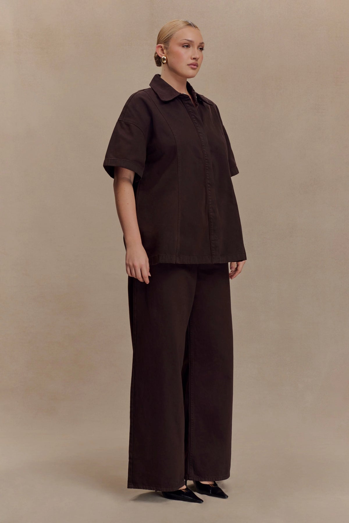 Maya Oversized Denim Shirt Chocolate